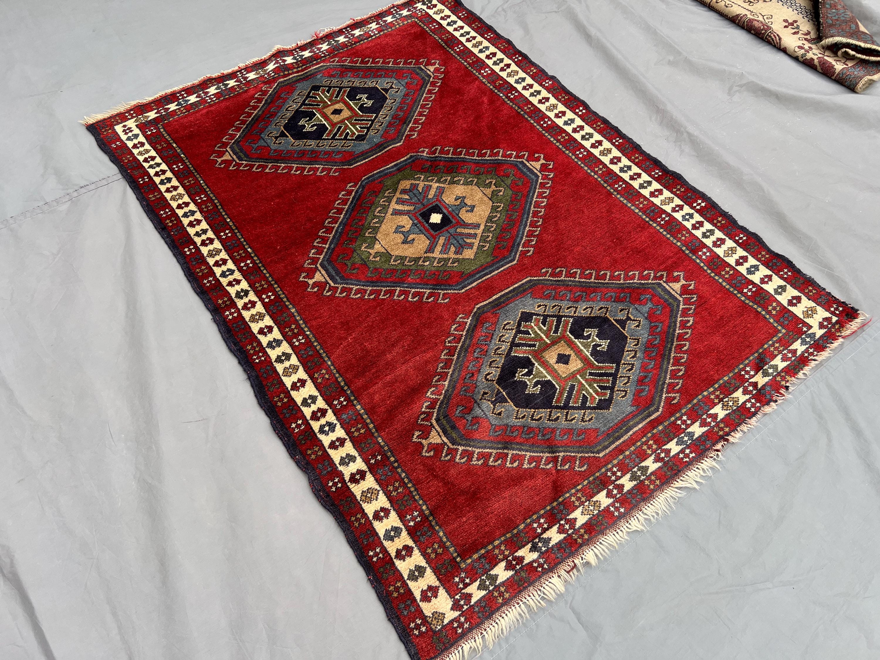 4x6 Red Afghan Baluchi Rug | Soft Pile Handmade Wool Tribal Oriental Rug Caucasian Style Small Accent Carpet | Vintage Kitchen Rug Decor
