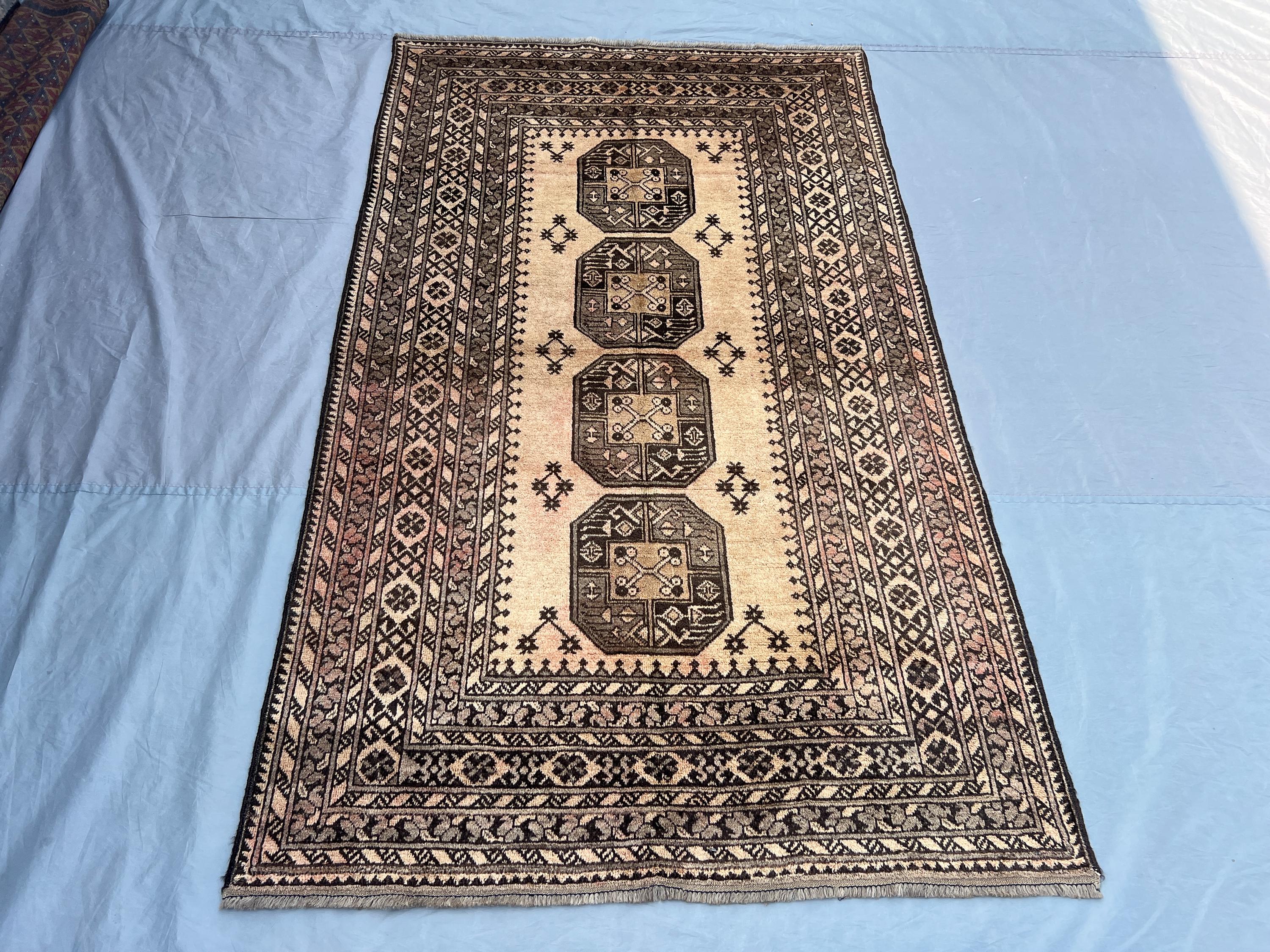 4x7 Afghan Hand Knotted Vintage Bokhara Teke Rug Distressed Terracotta Tribal Design Soft Pile | living room, rug for study room, home decor
