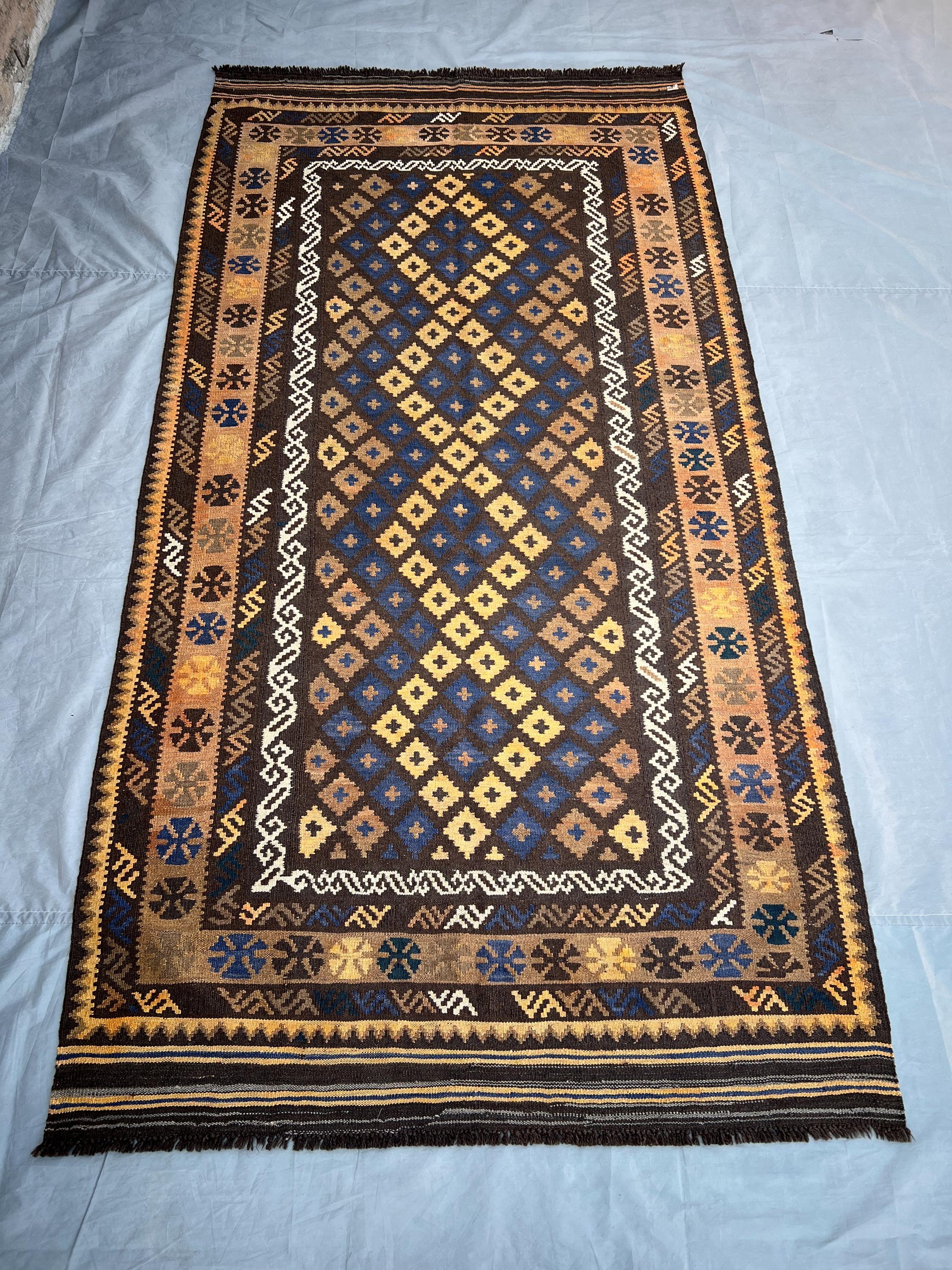 4'3x8'3 ft Antique Turkmen Kilim, Afghan Handmade Wool Rug | Flat Weave Tribal Area Rug | Kitchen Rug | Turkis