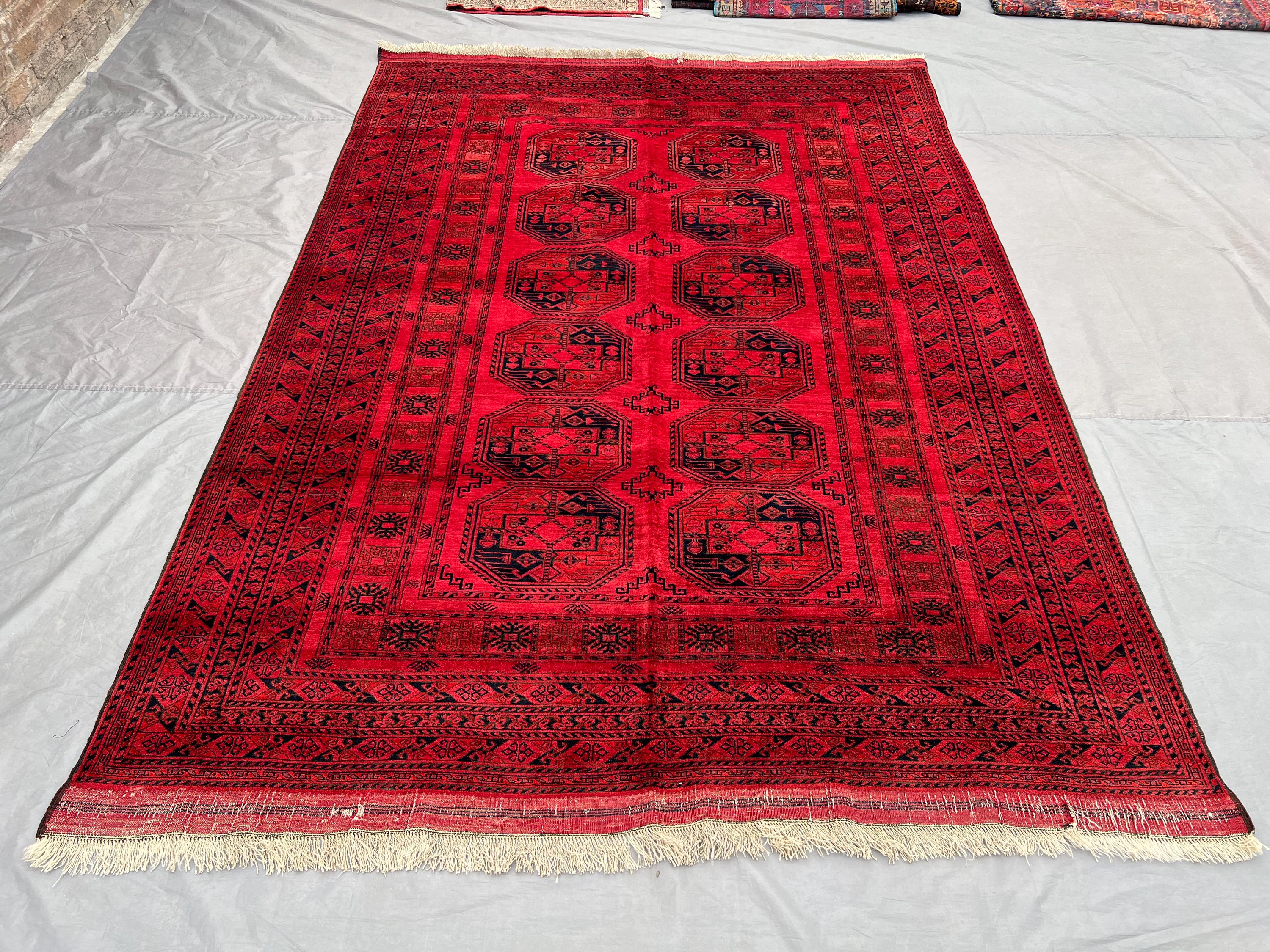 7x10 Antique Turkmen Elephant Foot Rug | Vintage Afghan Turkoman Wool Rug | Geometric Pattern Handmade Tribal