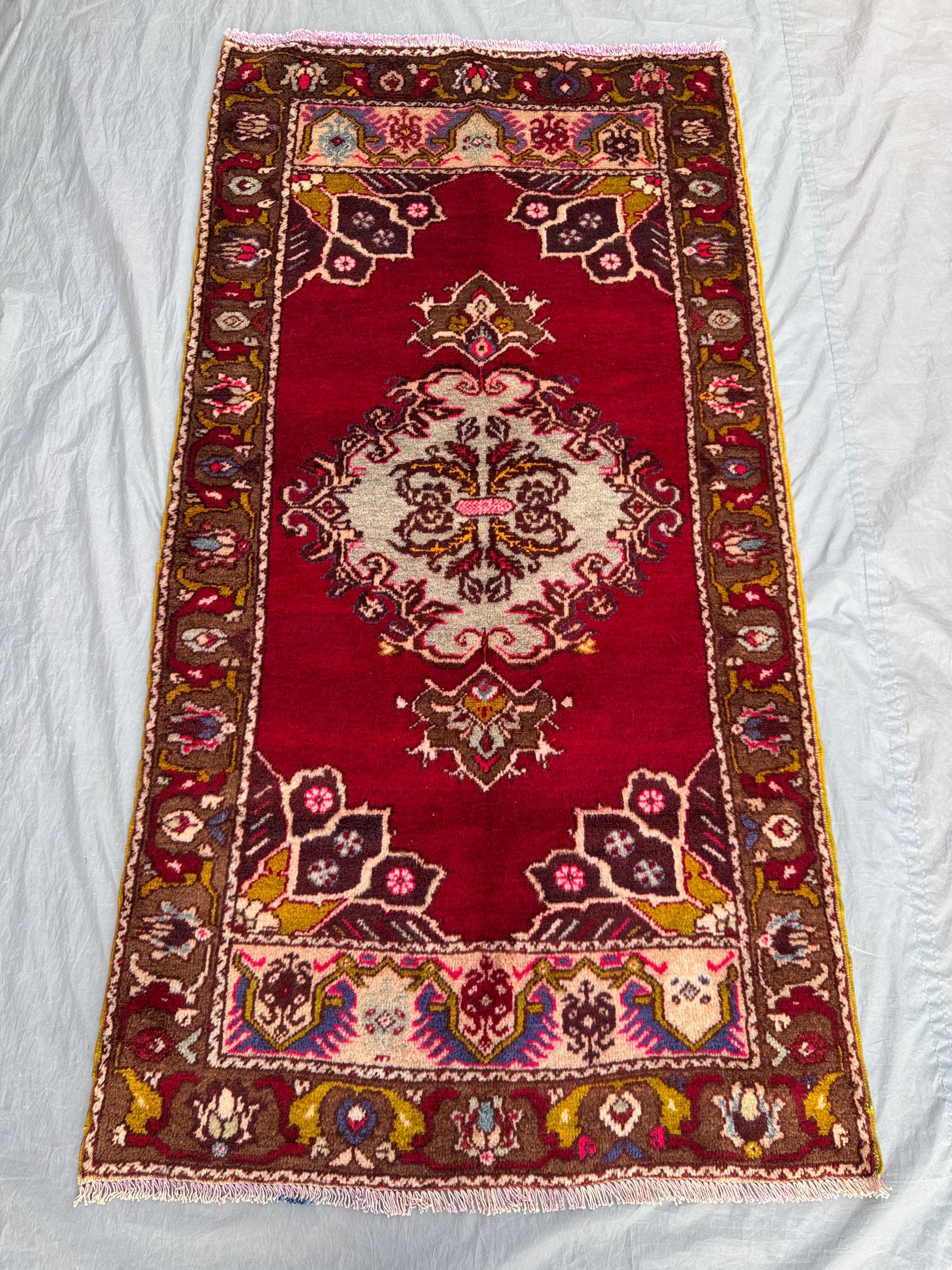 Red 3 x 5'9 Ft Vintage Turkish Hand Knotted Caucasian Style Area Rug Tribal Floral Wool Soft Pile Living Room Decor