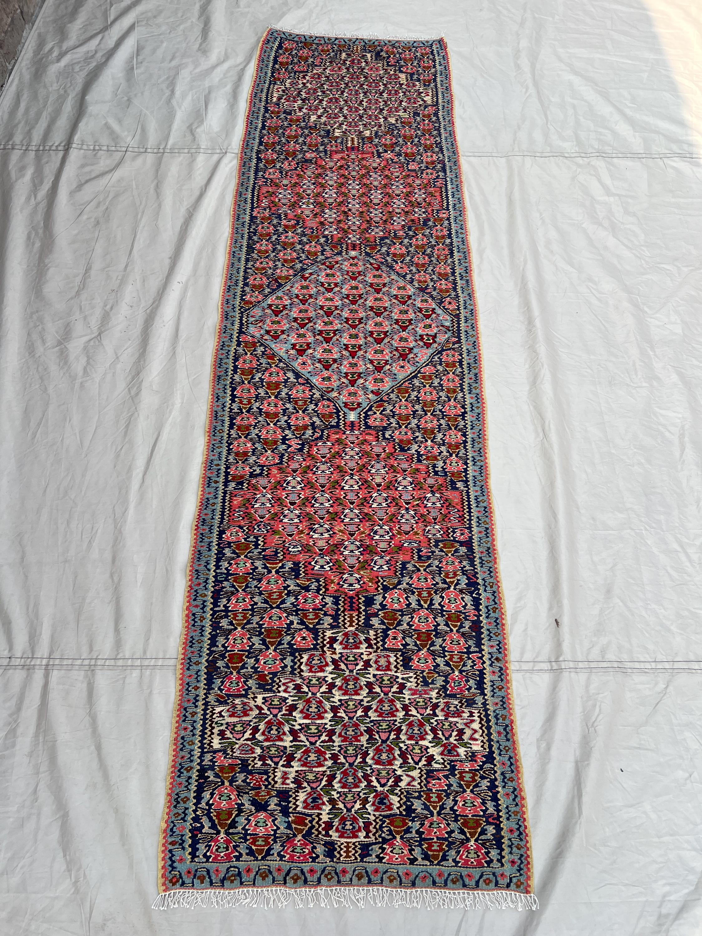 2'1x7'10 ft Vintage Afghan Baluchi Kilim Runner Rug - Flatweave Bold Geometric Design, Ideal for Hallway or En