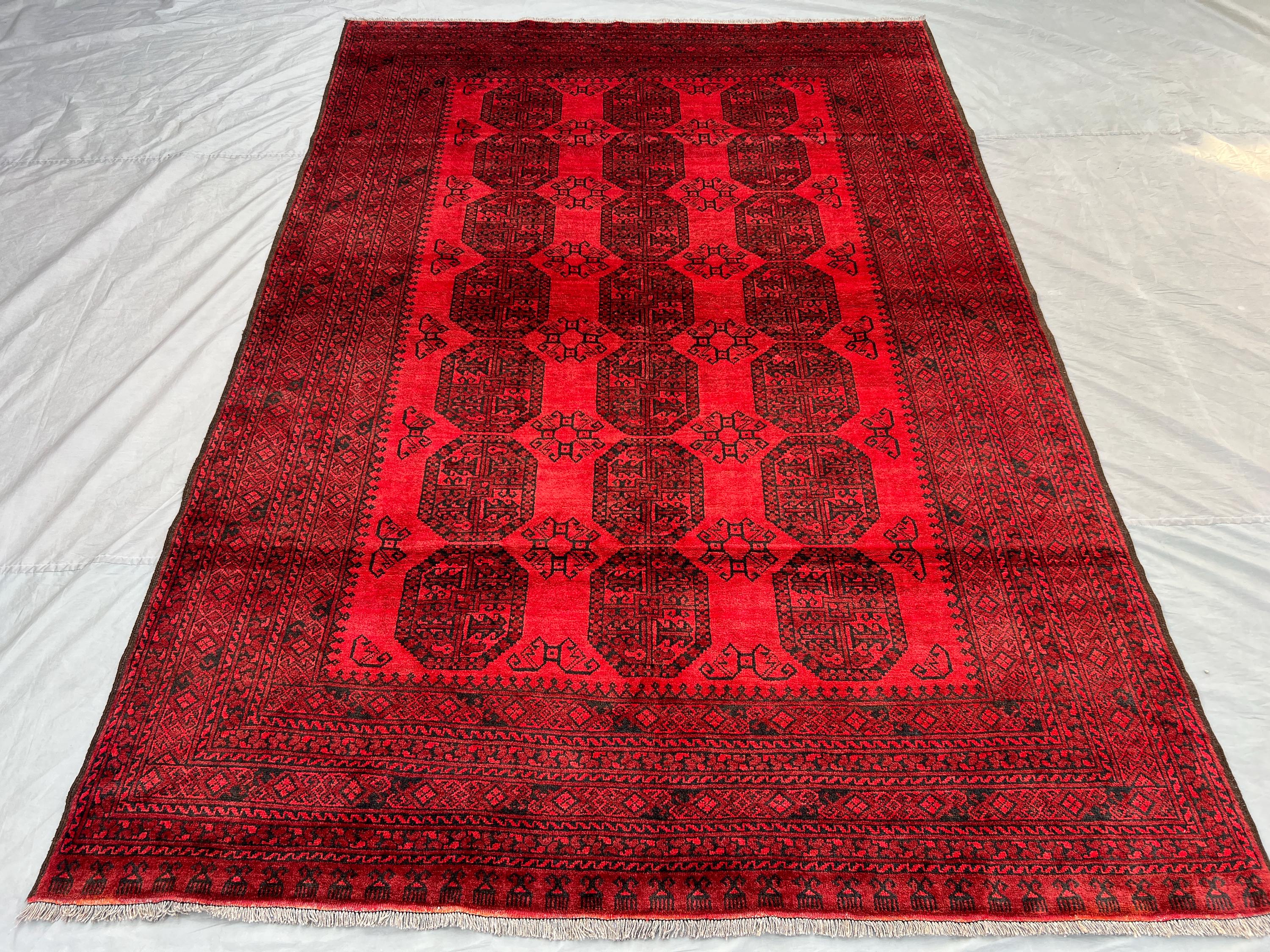 7x10 Antique Turkmen Rug | Hand-Knotted Elephant Foot Gul Carpet | Large Red Tribal Wool Area Rug | Vintage Oriental Decor, Large Art Rug