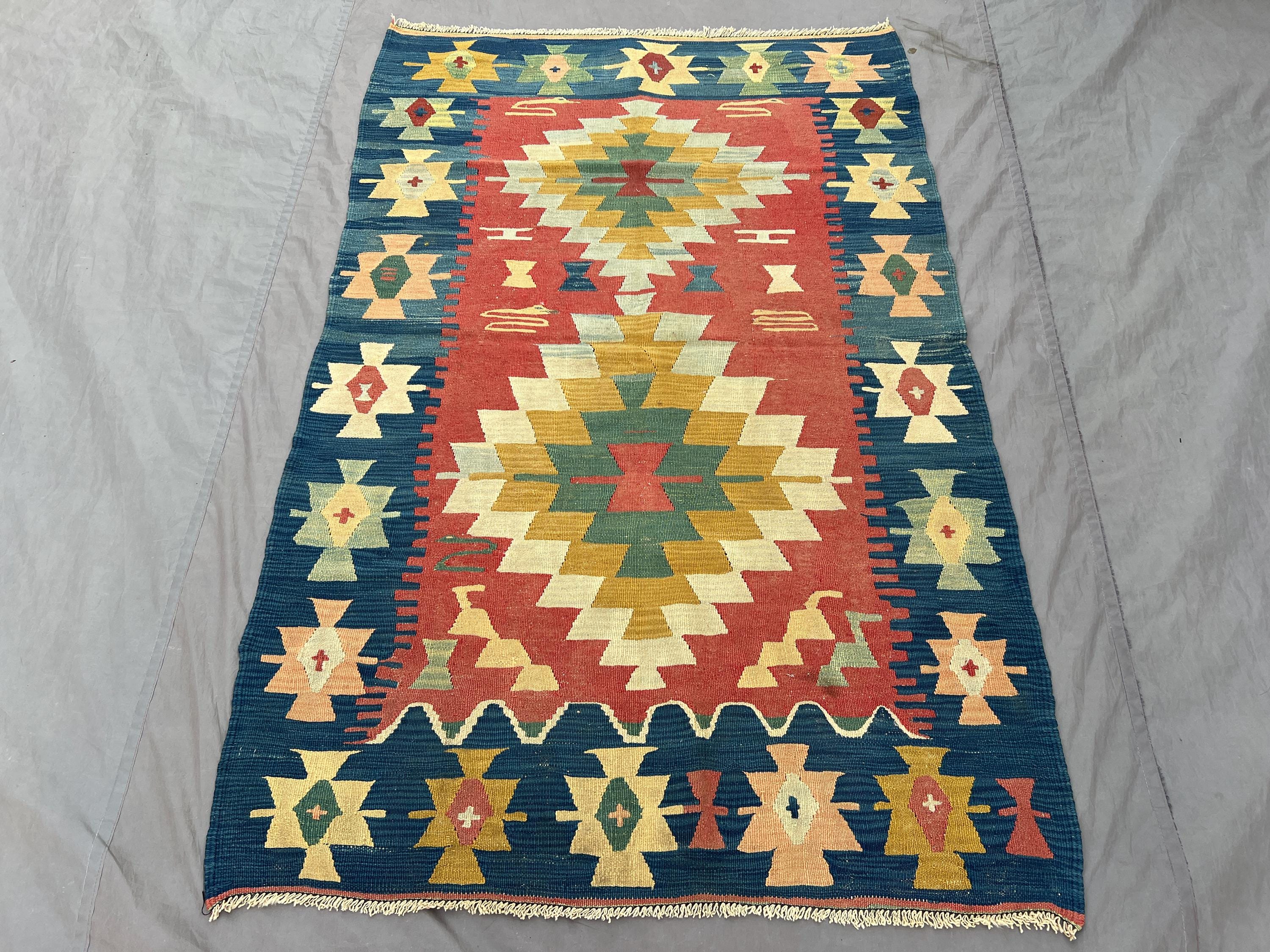 Afghan Hand Woven Modern Kilim 4 x 6 ft Vintage Flat Weave One of a Kind Small Area Decor Carpet Maimana Design