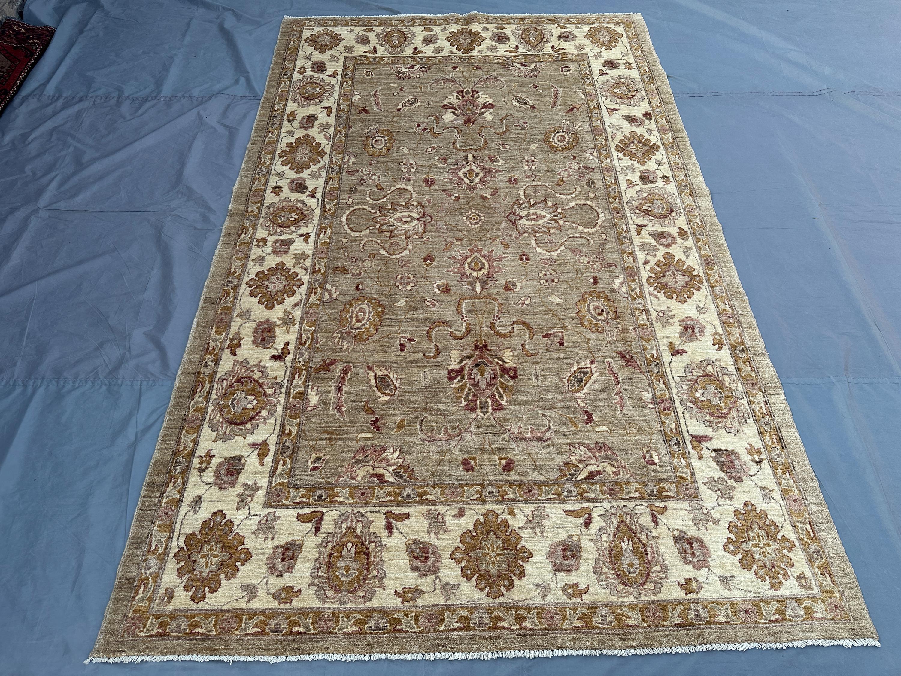 6x9'5 ft Afghan Hand Knotted Modern Rug | Gorgeous Turkmen Oushak Design | Geometric Large Area Wool Rug | Liv