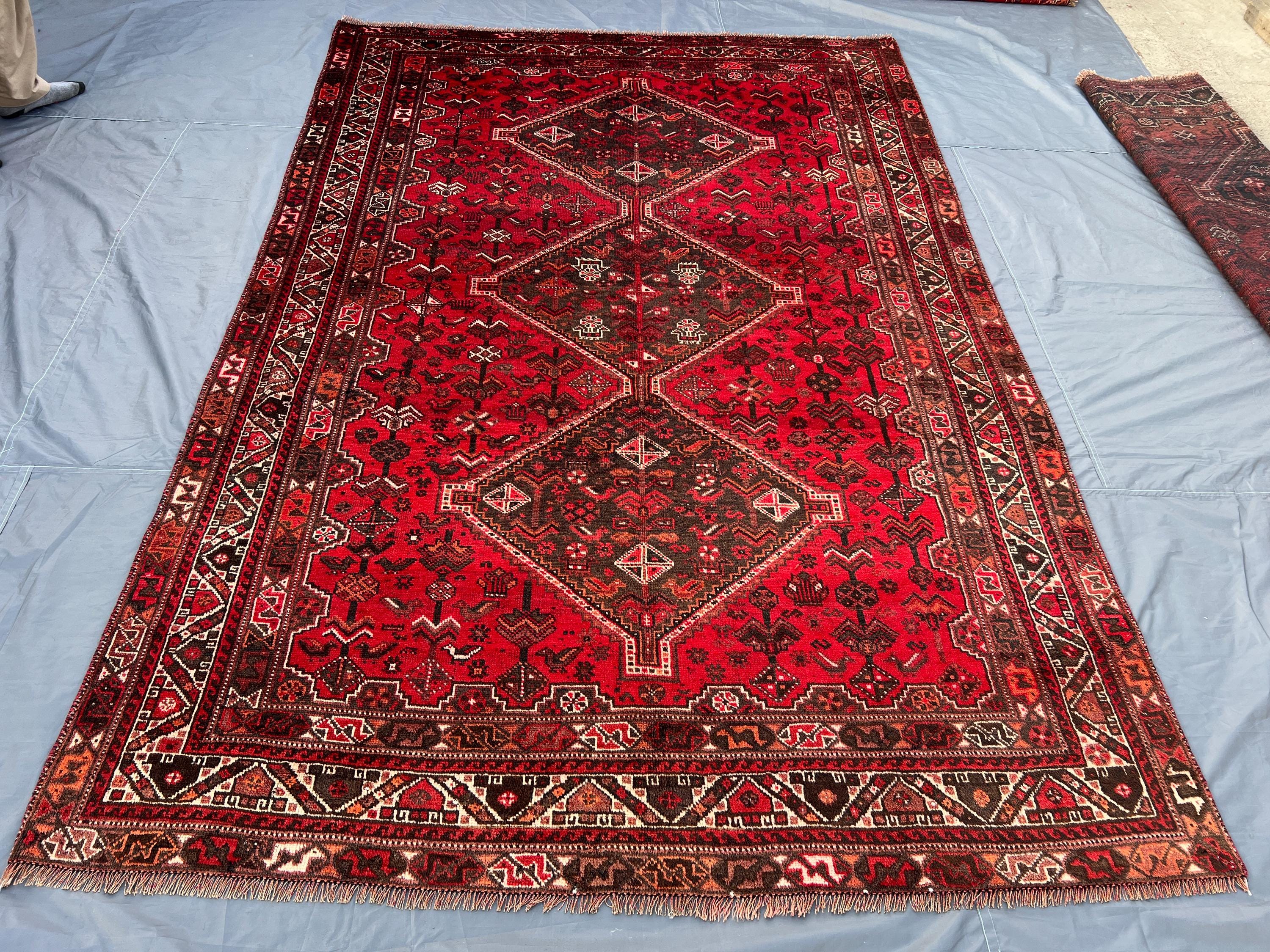 Red Black 6'3 x 9'8 ft Antique Caucasian Rare Large Area Rug, Hand Knotted Wool Tribal Center Medallion Dining And Living Room Rug