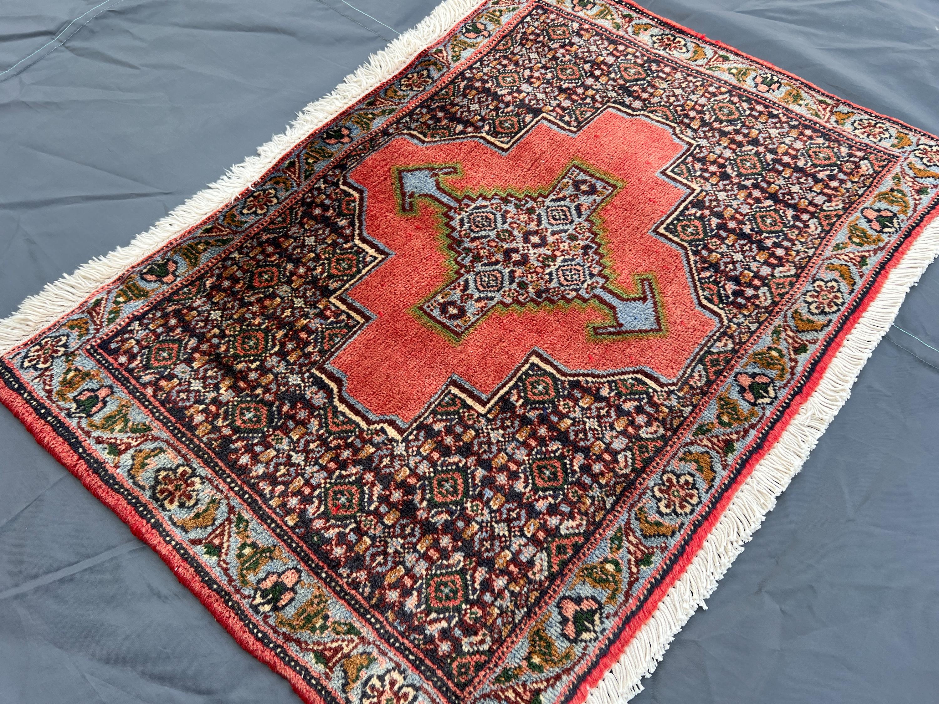 Turkish Inspired Caucasian Rug 1.10x2.7 ft | Vintage Hand Knotted Wool Rug | Tribal Medallion Small Accent Rug