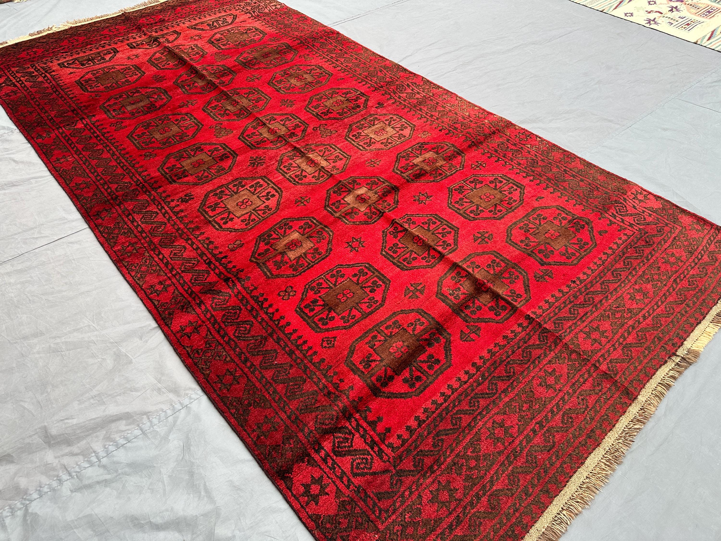 5x9 Antique Turkmen Rug | Ersari Elephant Foot Gul Carpet | Afghan Tribal Hand Knotted Wool Rug | Red Brown Or