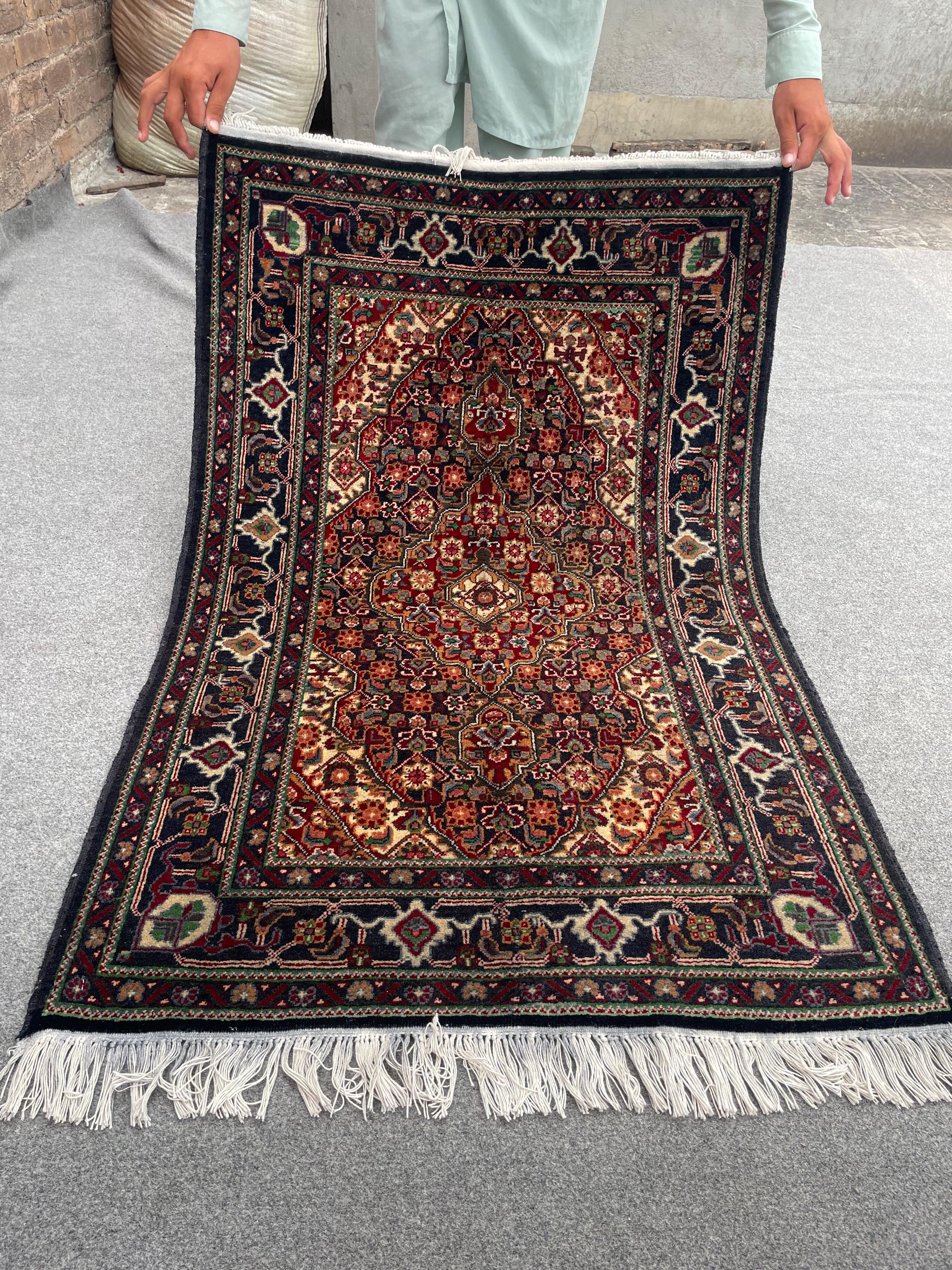Afghan Vintage Hand-Knotted Tribal Rug 2'9" x 4'2" | Turkmen Geometric Small Area Rug | One-of-a-Kind Wool Acc