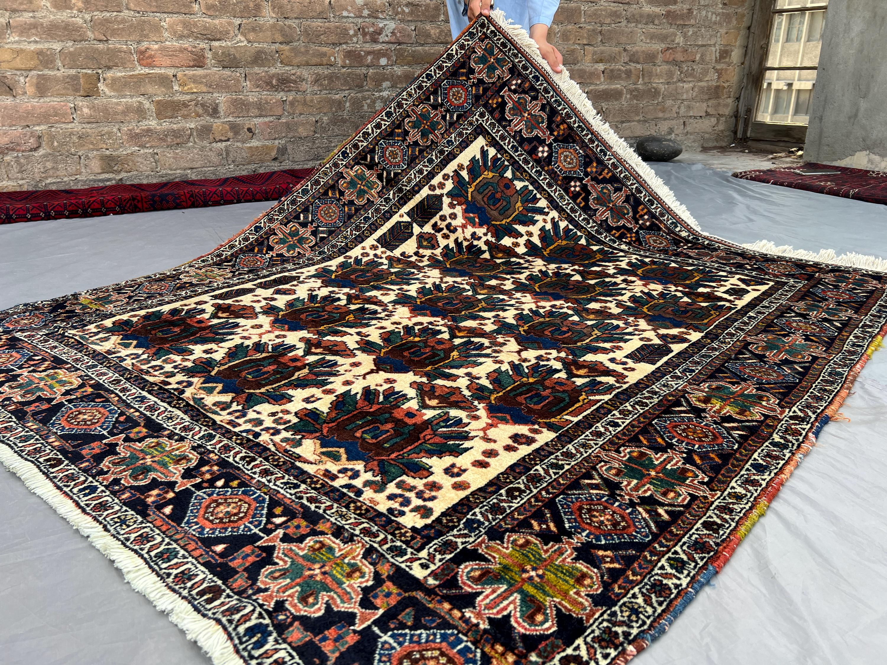 4'5x5'4 ft Antique Hand-Knotted Afghan Rug, Tribal Caucasian Style Wool Rug | Vintage Geometric Pattern | Rare Floral Art Rug, Bedroom Rug,