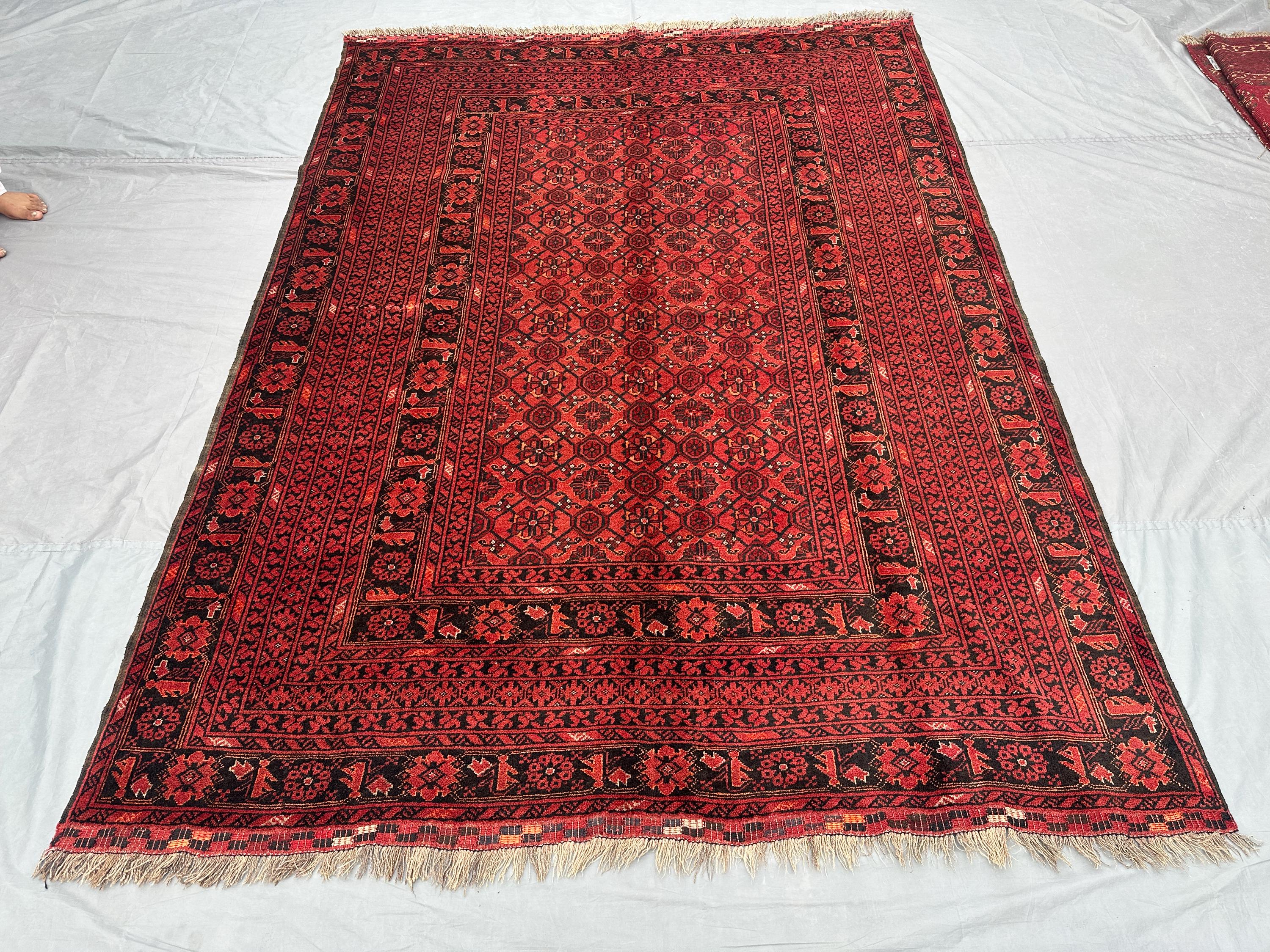 7x10 Antique Turkmen Handmade Rug | Tribal Afghan Geometric Wool Rug | Bashiri Design | Vintage Large Area Rug