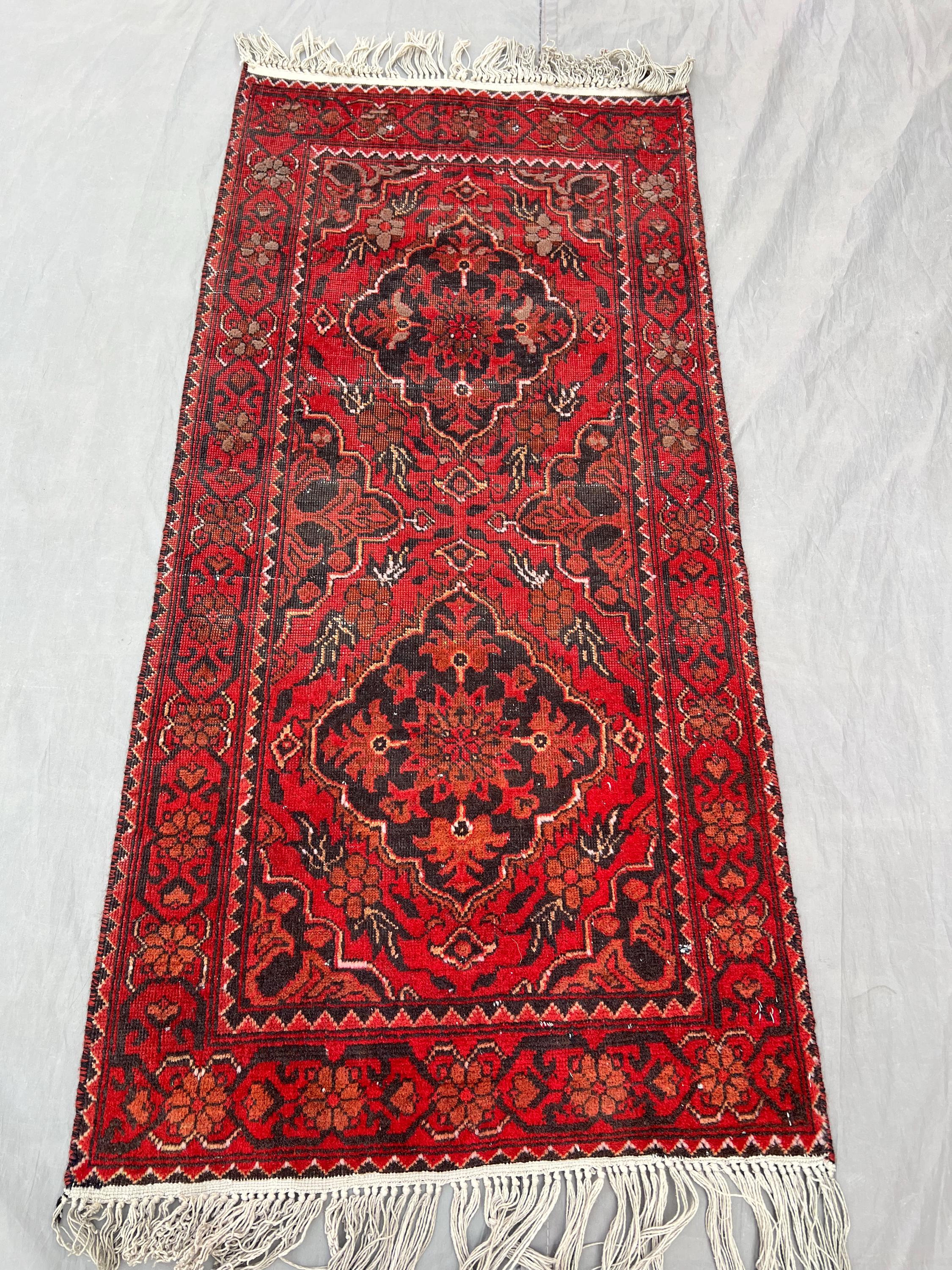 1'10 x 3'10 ft Afghan Hand-Knotted Vintage Rare Low Pile Distressed Rug Small Area Decor Rug Turkoman Ersari D