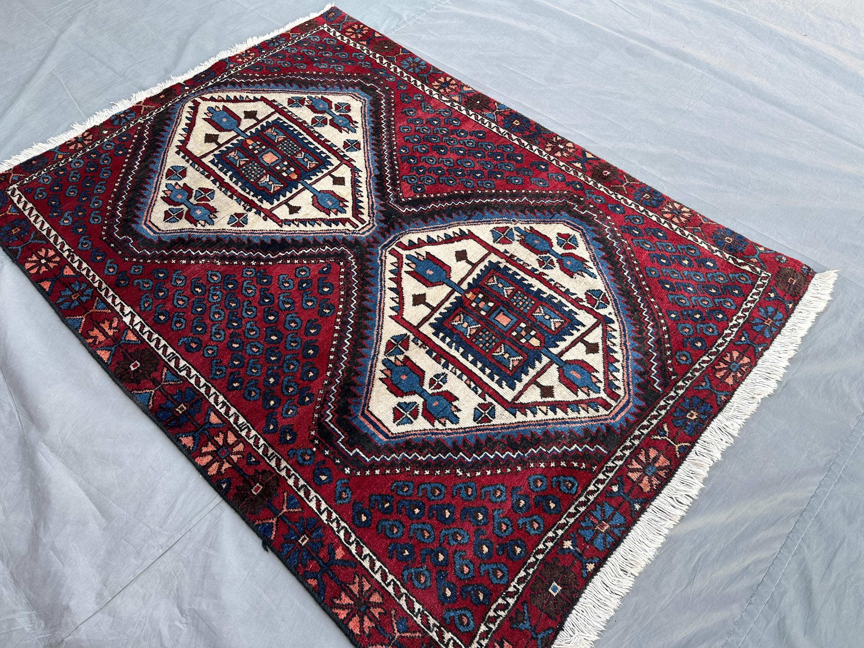 3'7x4'10 ft Vintage Turkish Hand Knotted Rug, Tribal Wool Rug, Moroccan Style Rug, Unique Area Rug for Home De