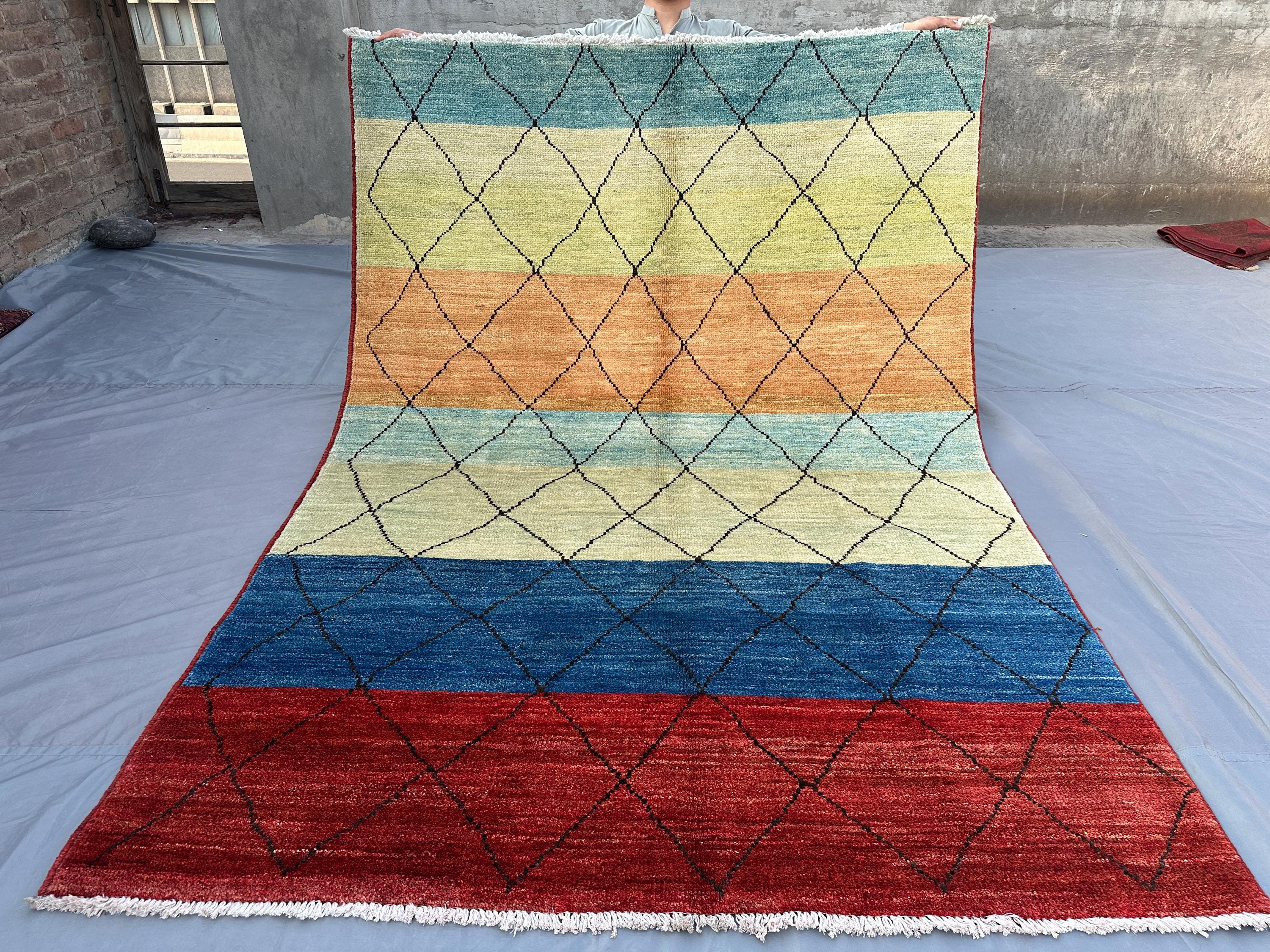 5'8x8 ft Afghan Hand Knotted Gabbah Berber Rug | Colorful Modern Wool Area Rug | Tribal Geometric Design | Handmade Afghan Carpet Home Decor