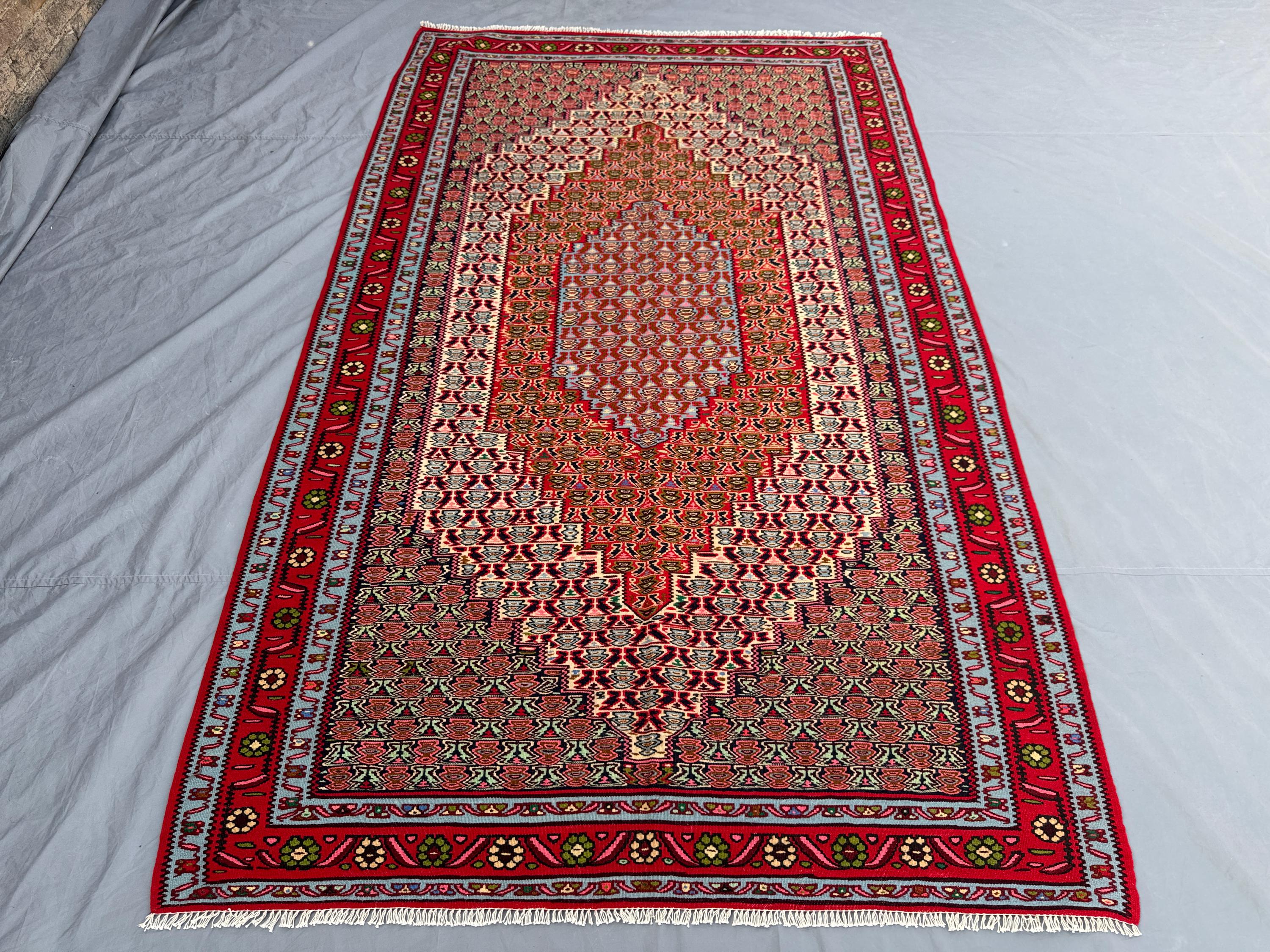 Vintage Turkish Kilim 5 x 9 ft | Handwoven Flatweave Anatolian Kilim | Red Boho Tribal Rug | One of a Kind | Living room & Bedroom decor