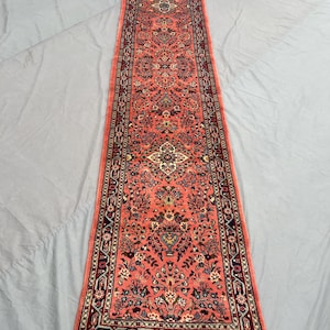 3x13 Turkish inspired long runner rug | handmade floral medallion rug pink hallway rug caucasian style soft pile carpet | Entryway decor
