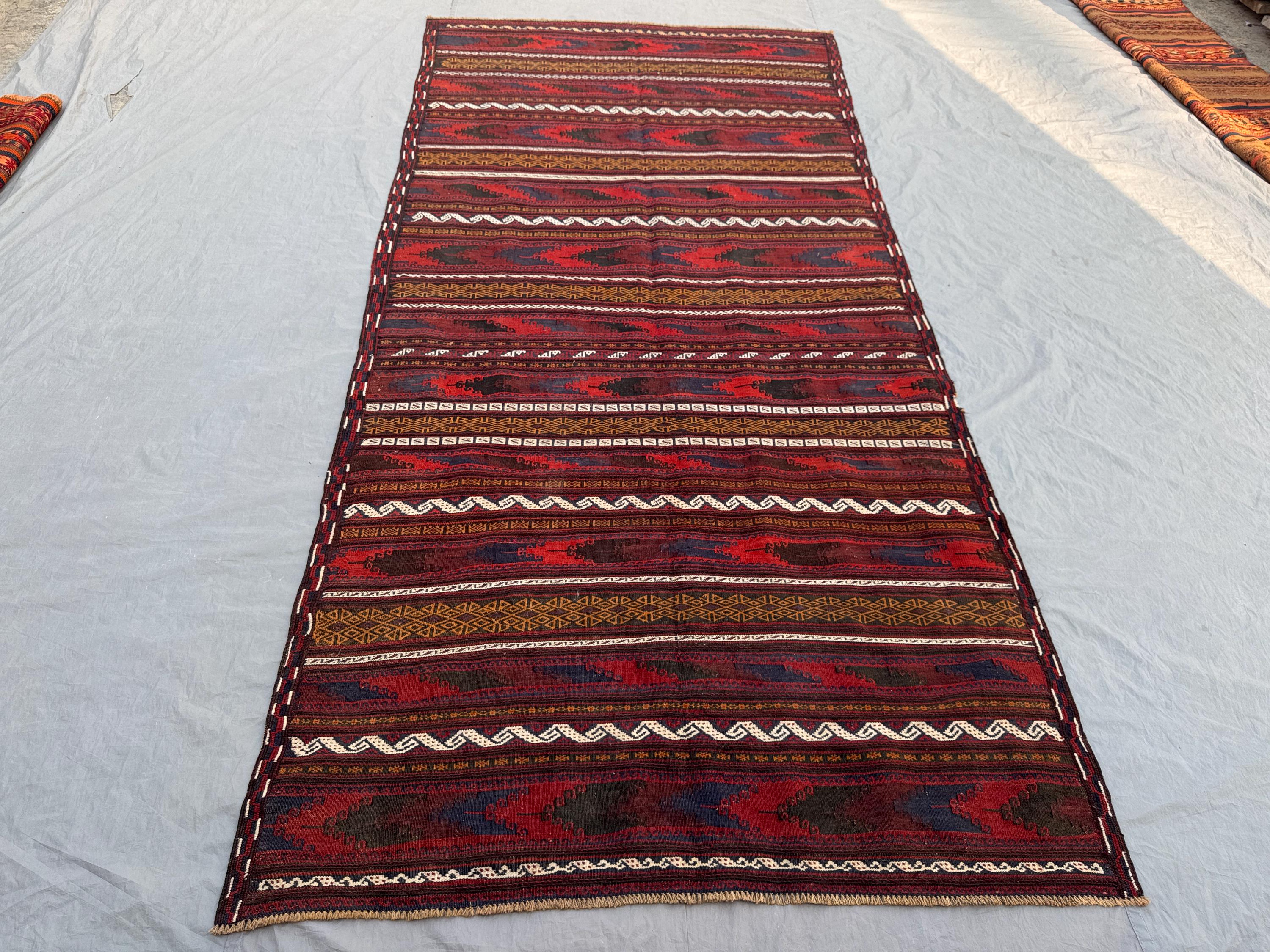 4'9 x 10'8 ft Antique Afghan Baluchi Kilim No Pile Flat Weave Hand Knotted Tribal Rug – Hallway Runner Living Room Decor