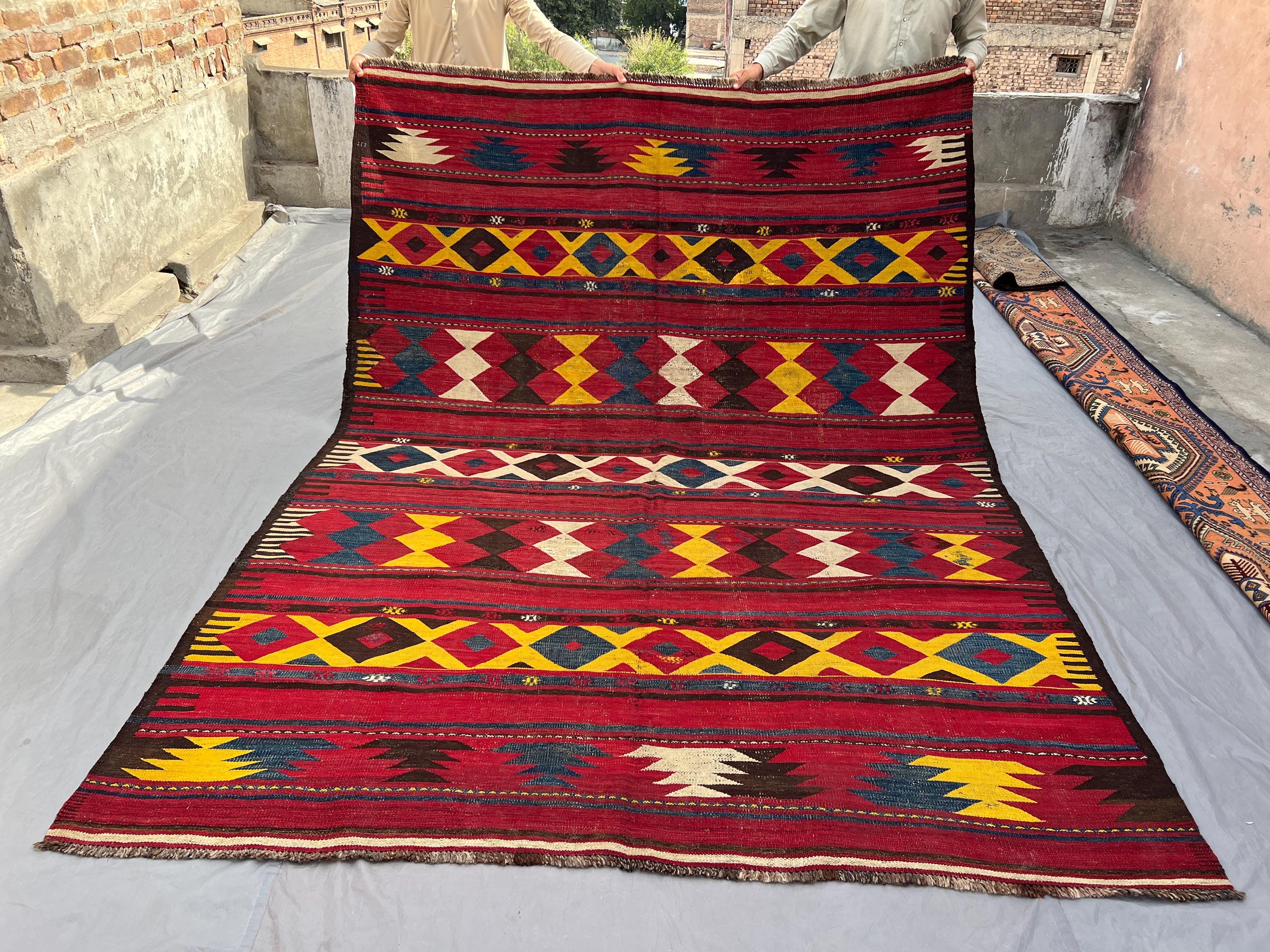 7x10 Vintage Afghan Kilim Rug, Handwoven Flat Weave Wool Carpet, Tribal Geometric Oriental Area Rug, Living Ro