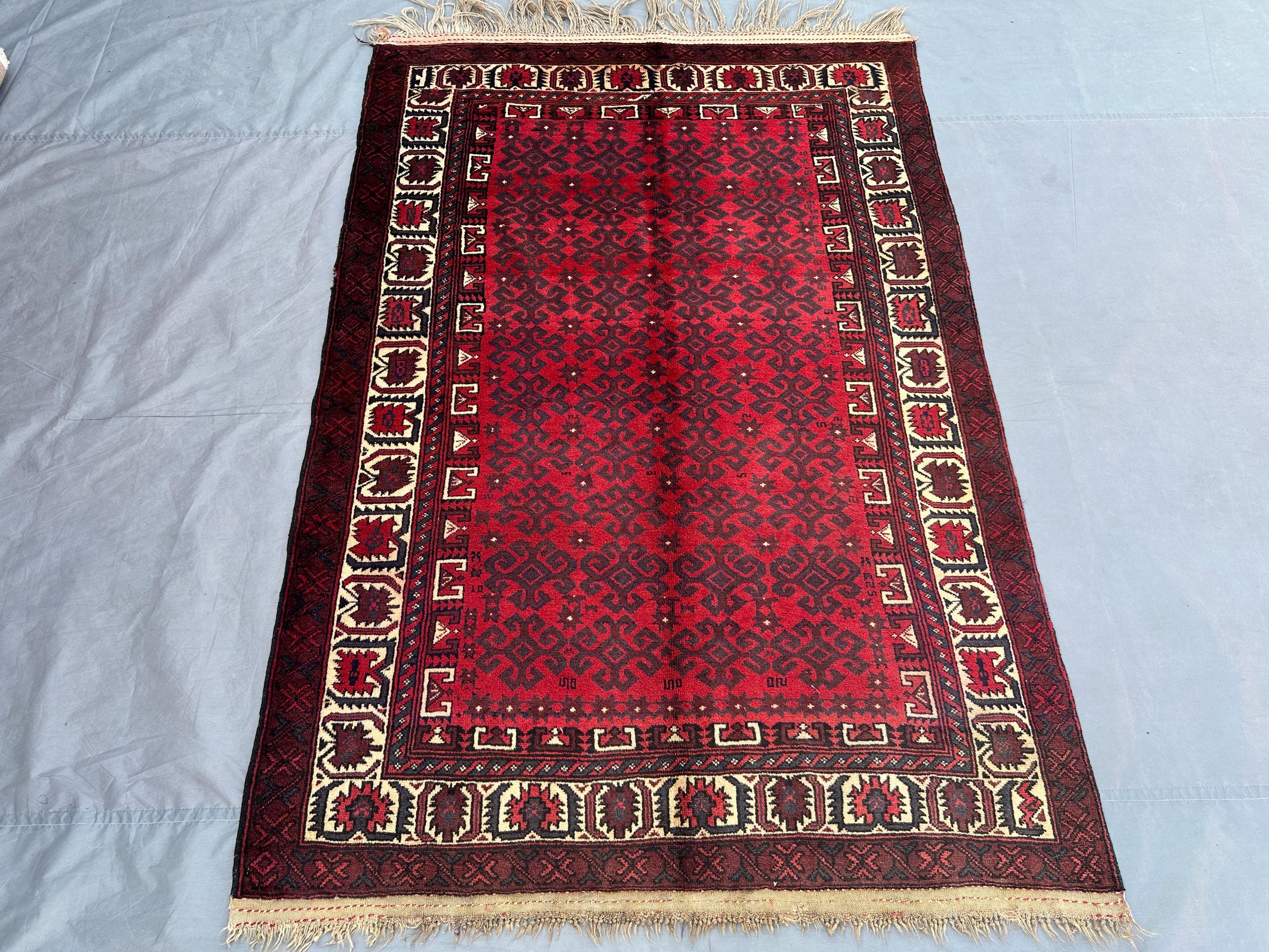 4x6 Antique Baluch Tribal Rug | Hand Knotted Afghan Wool Carpet | Nomadic Fine Area Rug | Geometric Pattern, Boho Decor, Kitchen Area rug
