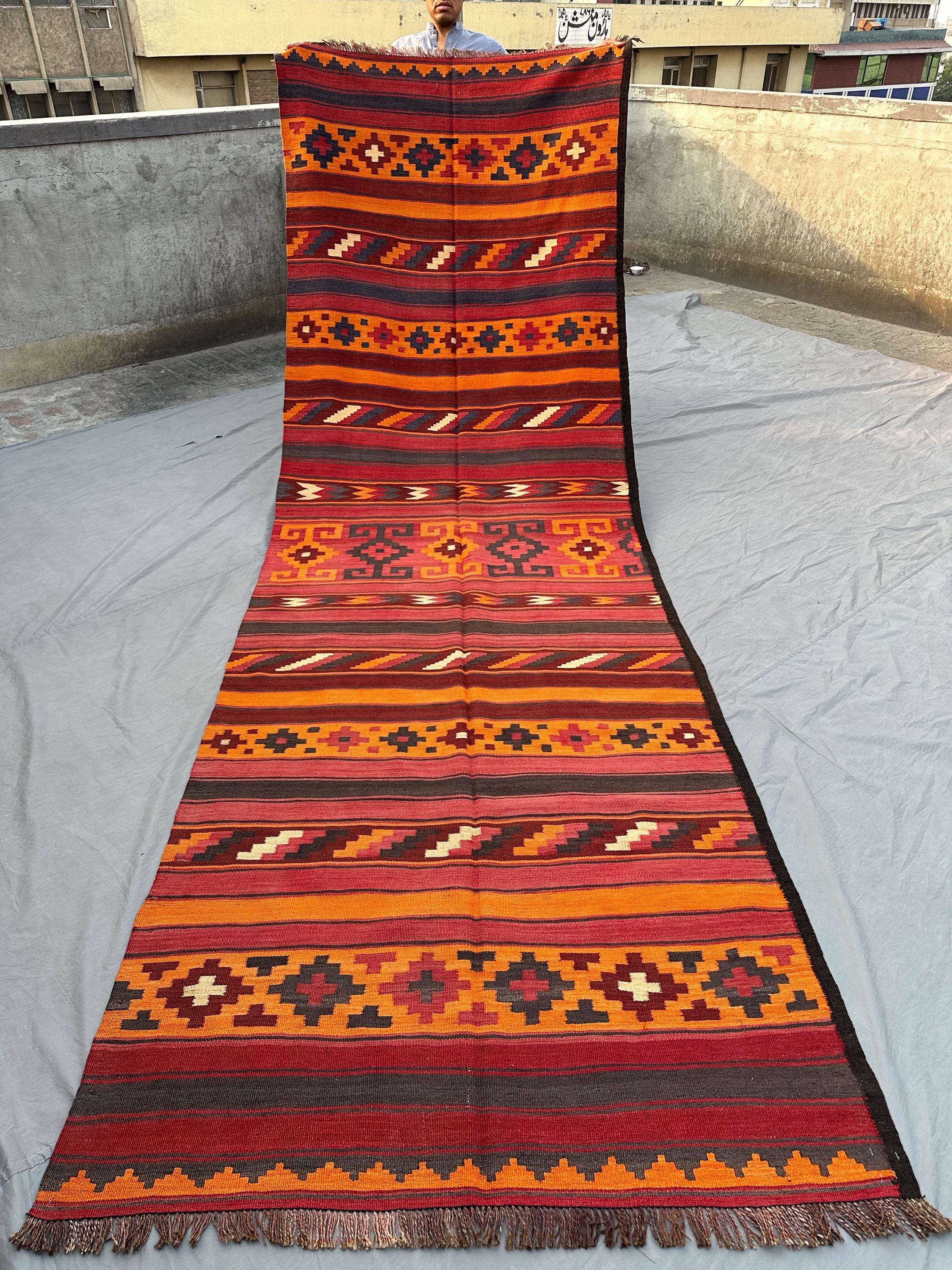 4x13 Vintage Afghan Baluchi Kilim Rug | 13ft Long Runner | Handwoven Wool Tribal Hallway Rug | Colorful Orient