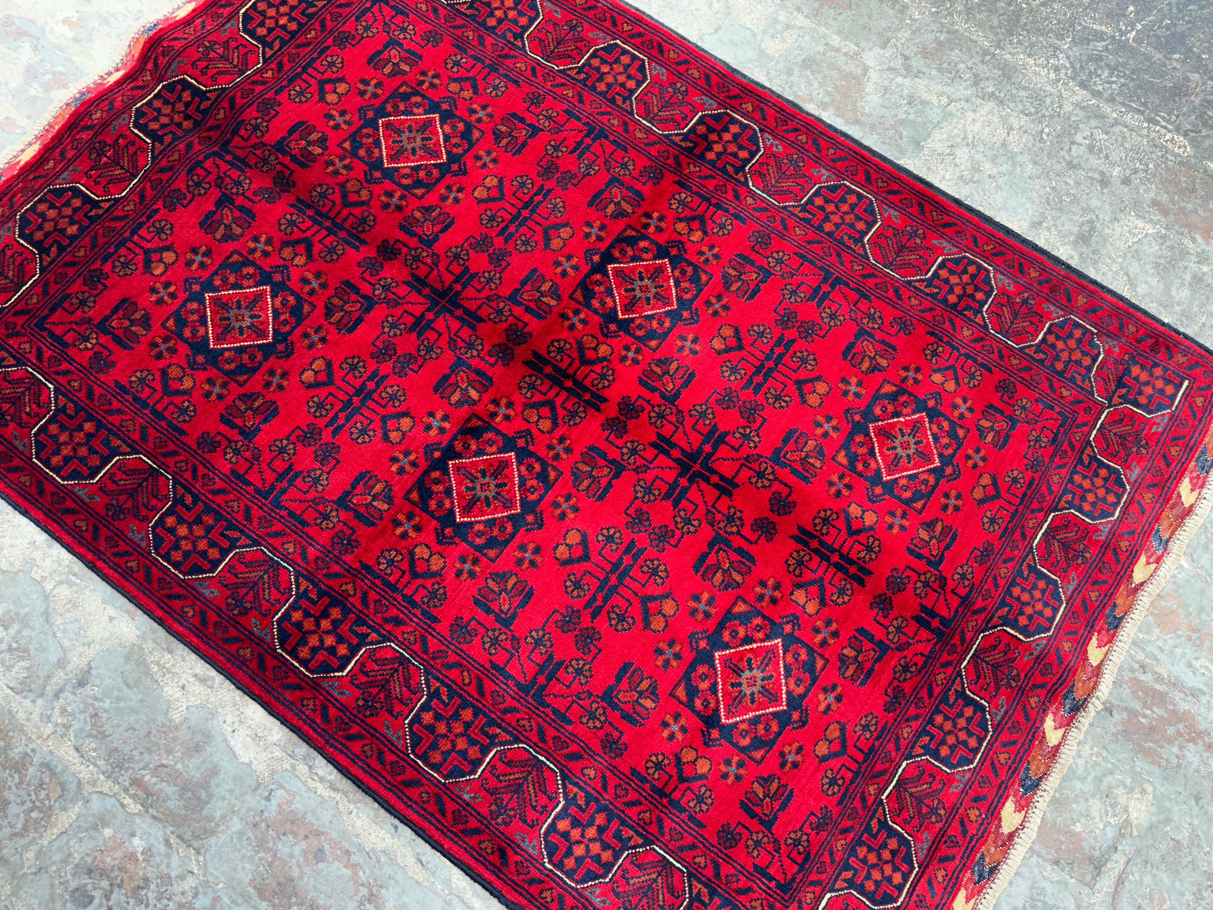 Afghan Turkoman Handmade Wool Rug 4x5 Tribal Khamyab Belly Carpet | Geometric High-Quality Area Rug, Bedroom Rug, Bathroom Rug, Accent Decor