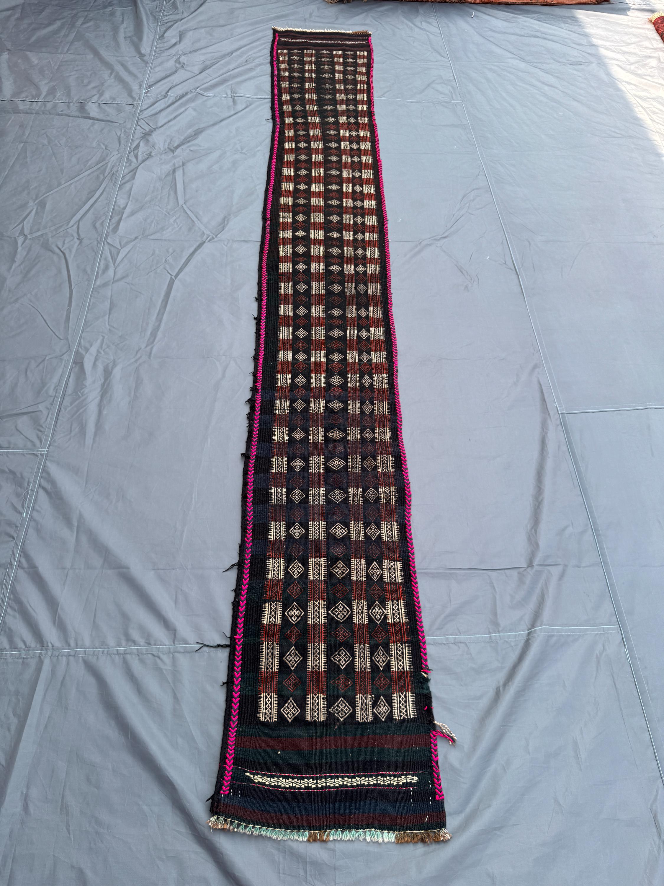 1.5 x 11.1 ft Afghan Hand Woven Vintage Flat Weave Kilim One of a Kind Narrow Runner Large Area Entryway Rug B