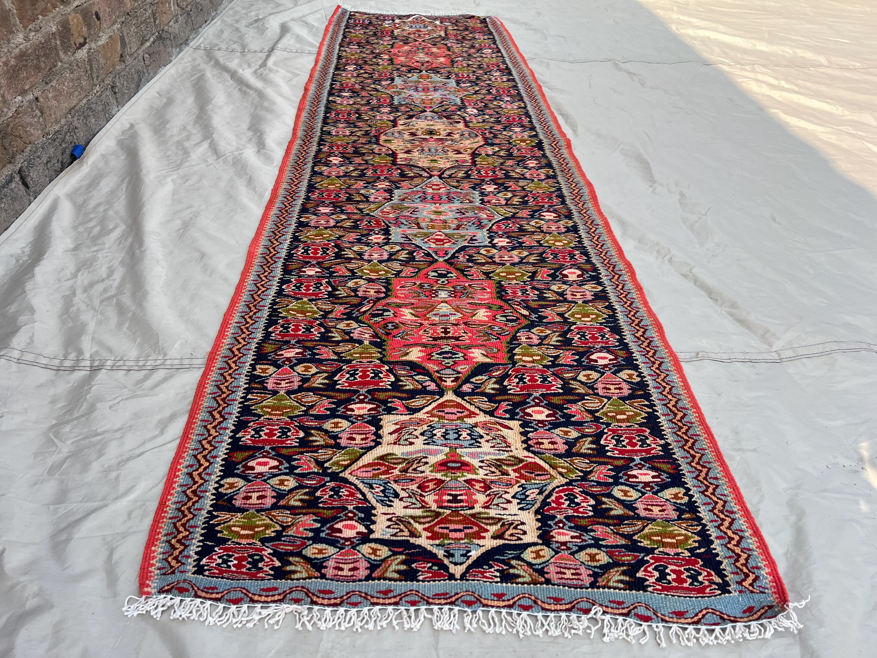 Vintage Afghan Hand-Knotted Wool Runner kilim Flatweave 2'2x7'10 Ft Traditional Patterns | Perfect for Hallwa