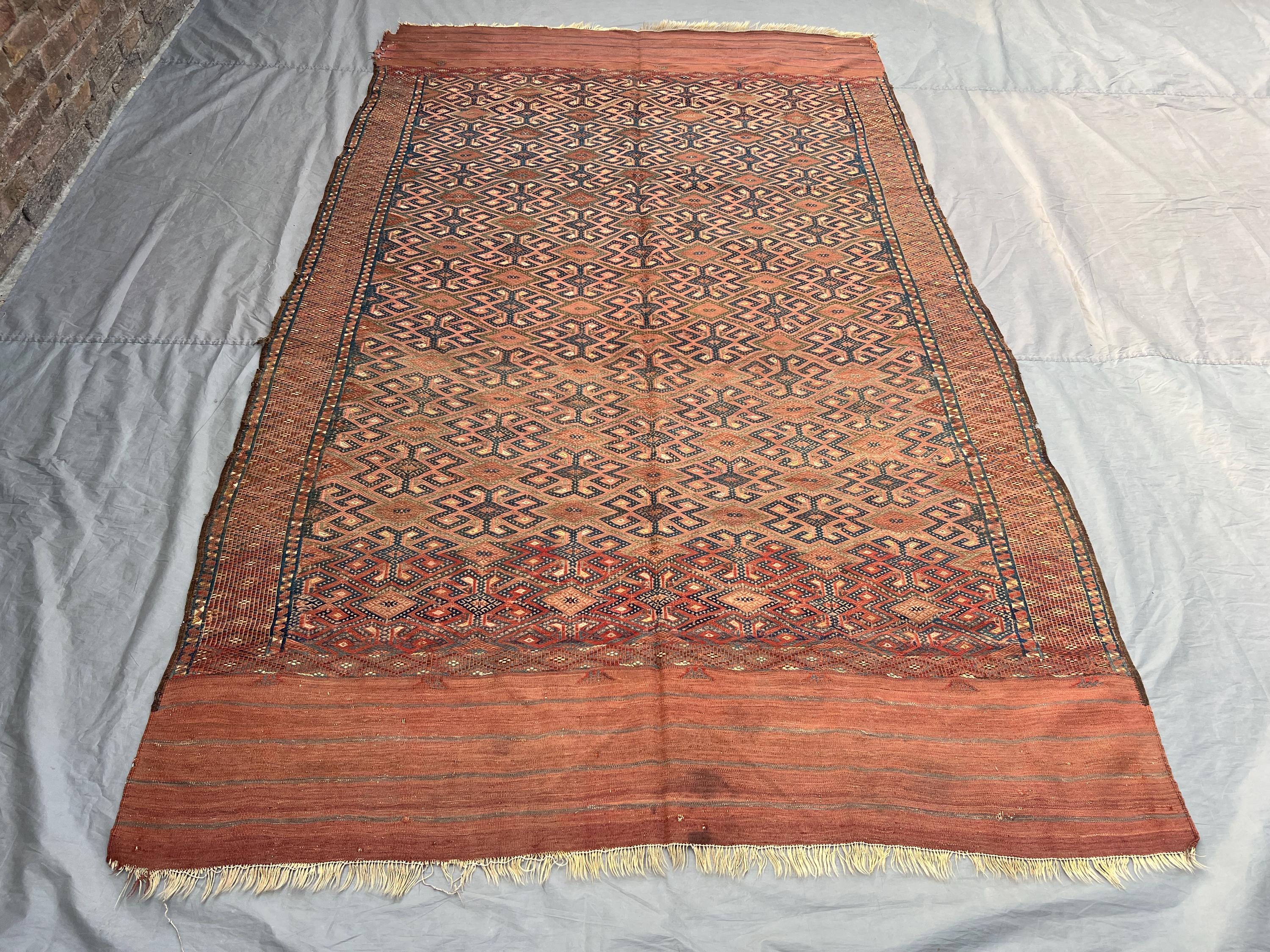 Antique Vintage Rust Navy Beige Afghan Baluchi Rug | 6x10 ft Hand Knotted Wool Tribal Geometric Carpet | Boho