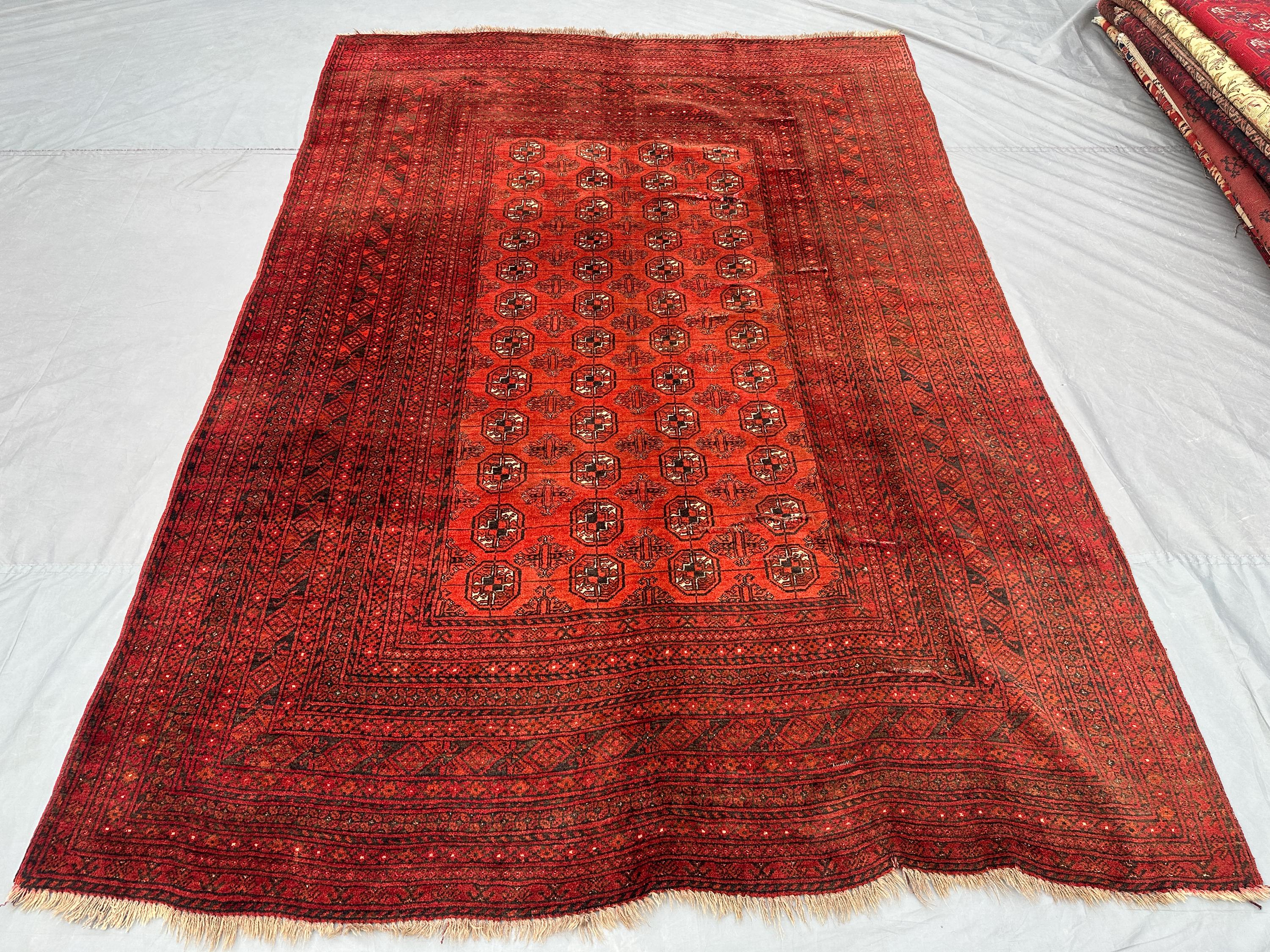 6'5x9'2" Ft Antique Turkmen Bukhara Tribal Rug | Handmade Geometric Wool Rug | Afghan Vintage Carpet | Living