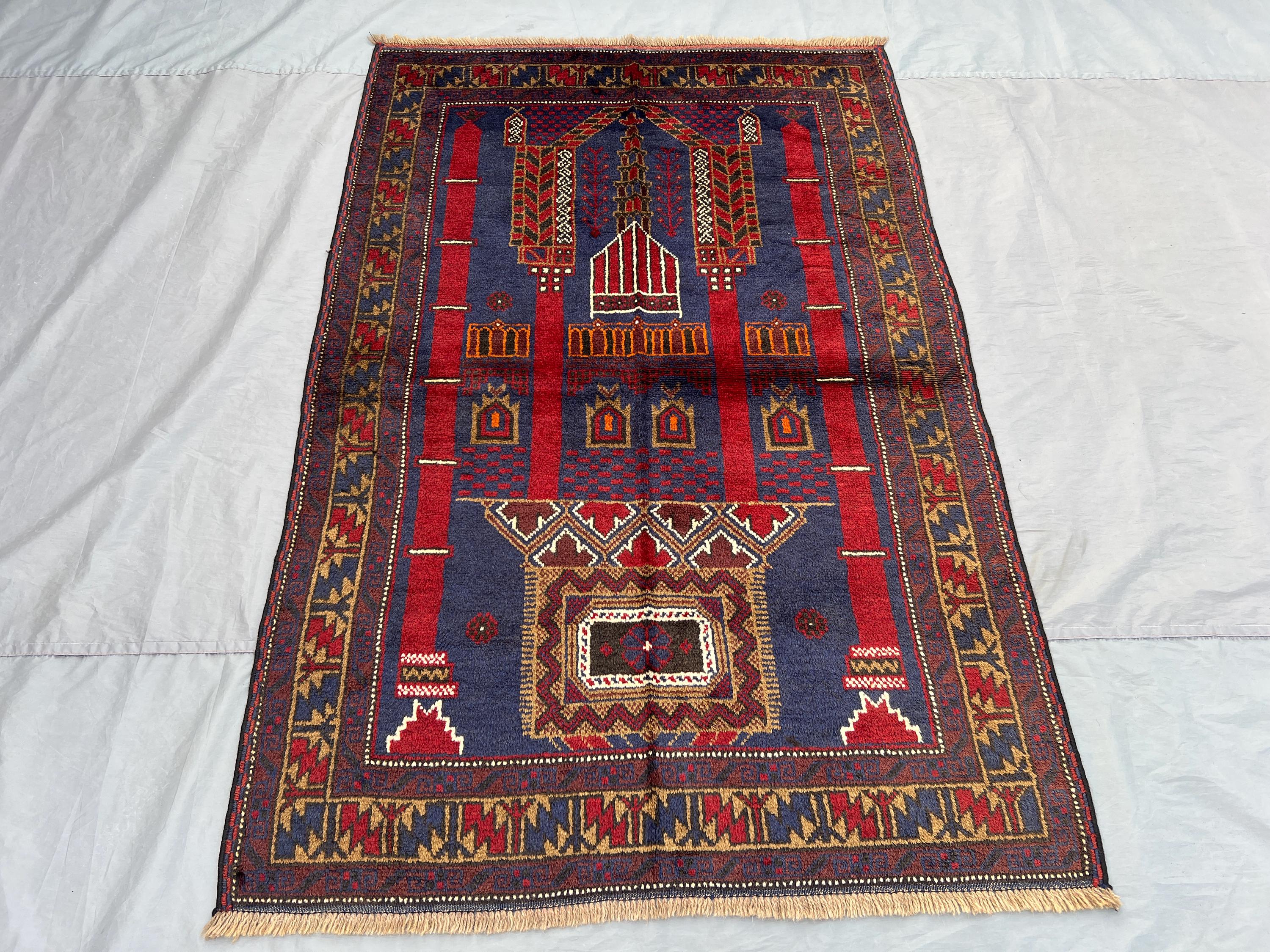 4x6 Afghan Hand-Knotted Balochi Prayer Rug Vintage Soft Pile Rare Tribal Decor Farmhouse rug Living Room rug | nomadic art rug geometric rug