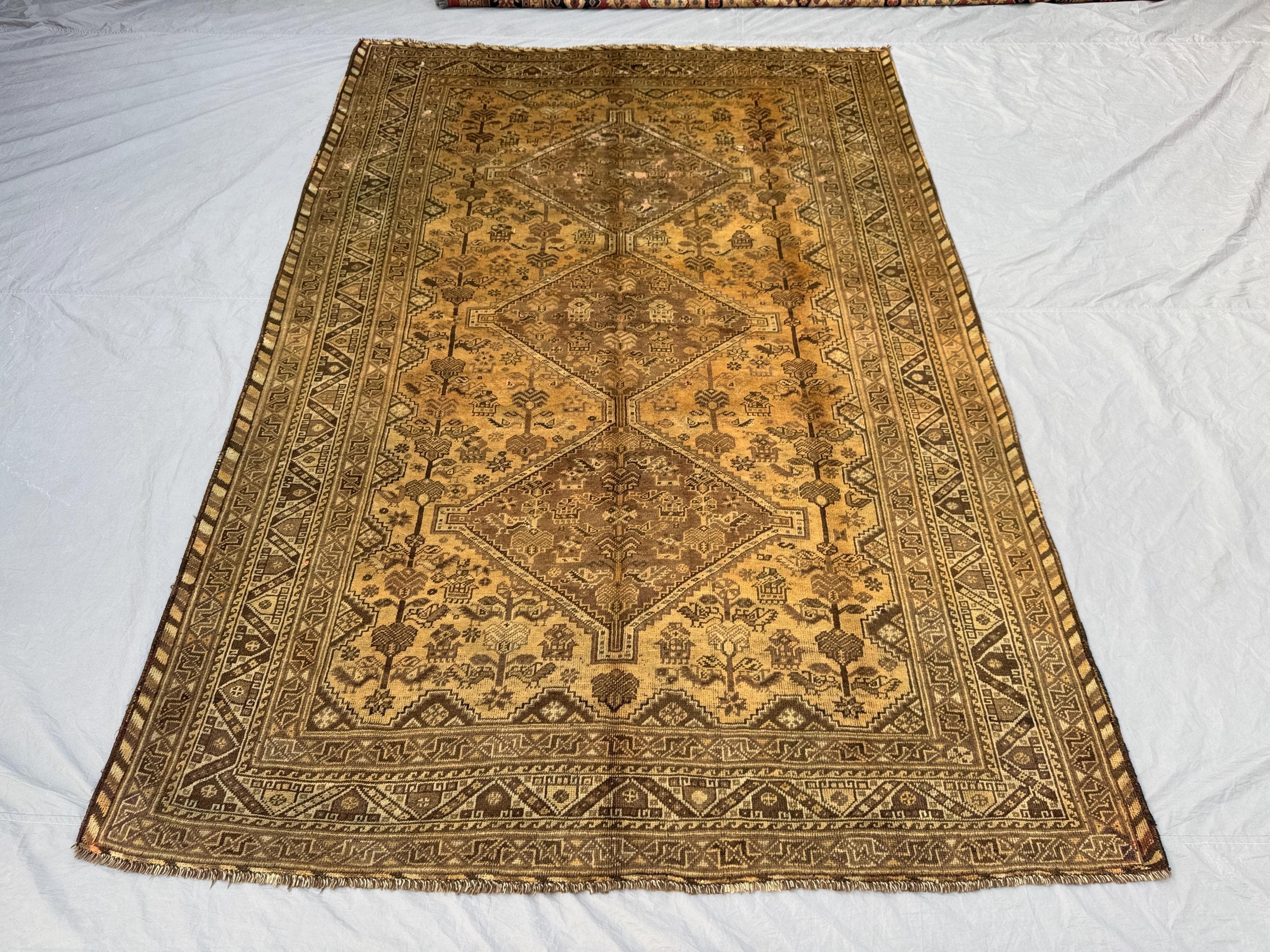 Vintage Afghan Hand-Knotted Rug 7 x 10 ft | Terracotta Faded Turkish-Caucasian Design | Large Soft Wool Area Carpet | One-of-a-Kind