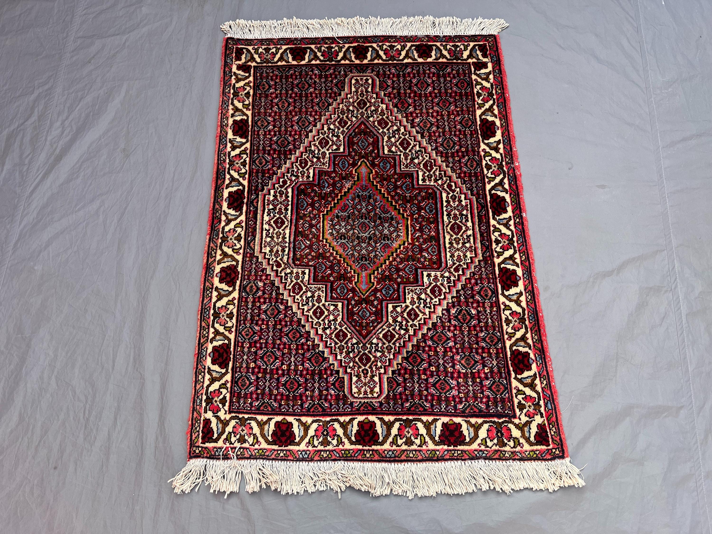 Vintage 3'5 x 2'5 ft Afghan Baluchi Hand-Knotted Rug, Geometric Design, Soft Pile, Traditional Accent Rug Livi