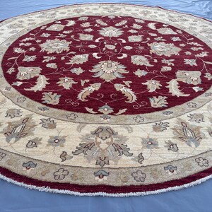 8 x 8 Afghan Hand-Knotted Modern Soft Pile Oval Oushak Design Luxury Wool Rug Elegant Floral Pattern Stylish Living Room Decor | Bedroom rug image 3