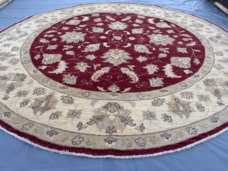 8 x 8 Afghan Hand-Knotted Modern Soft Pile Oval Oushak Design Luxury Wool Rug Elegant Floral Pattern Stylish Living Room Decor | Bedroom rug image 3