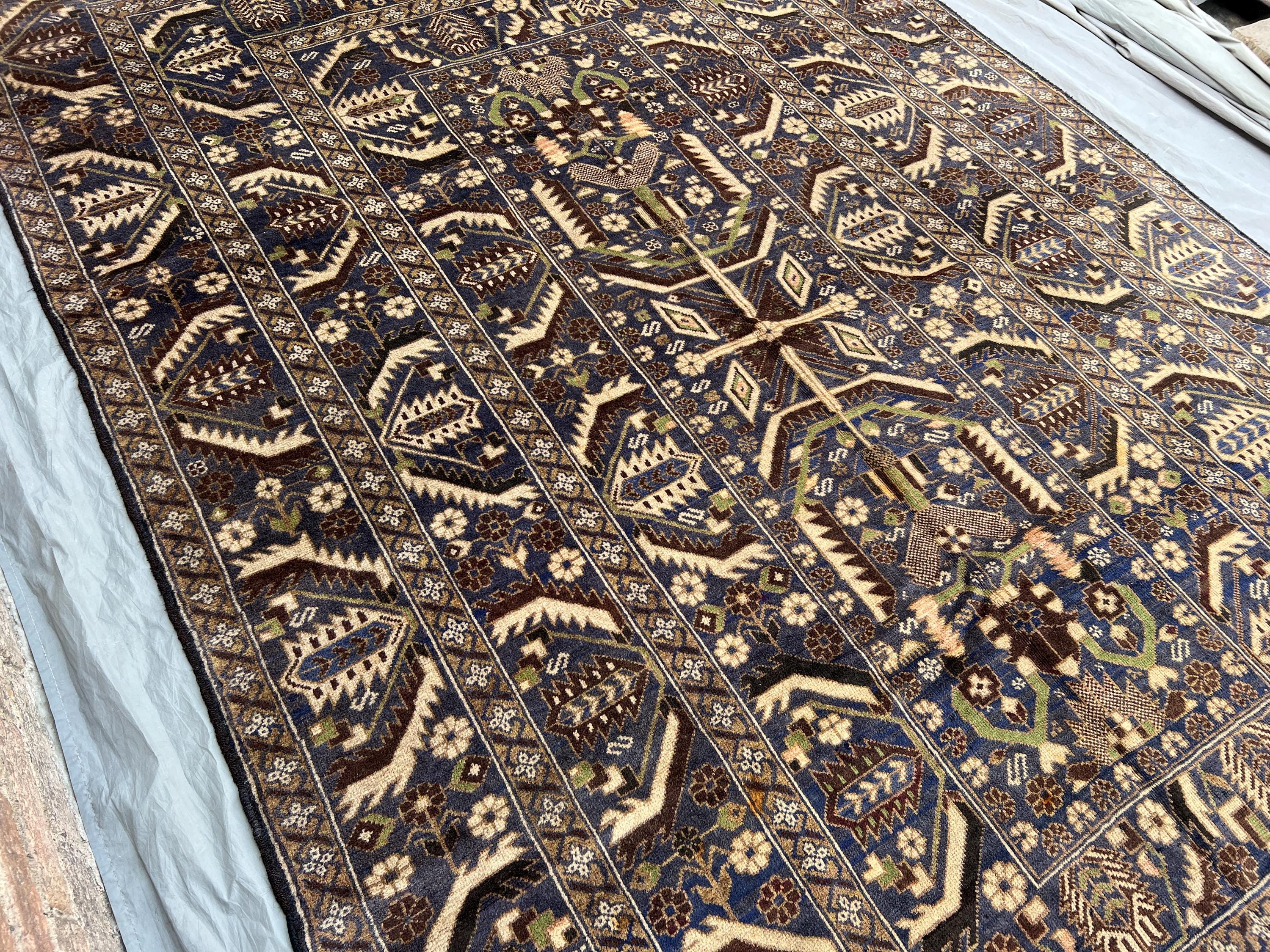 7 x 10 Afghan Baluchi Oriental Rare Rug, Handmade Wool Carpet, Vintage Geometric Nomadic Design Rug, Large Tribal Area Rug, Living Room Rug