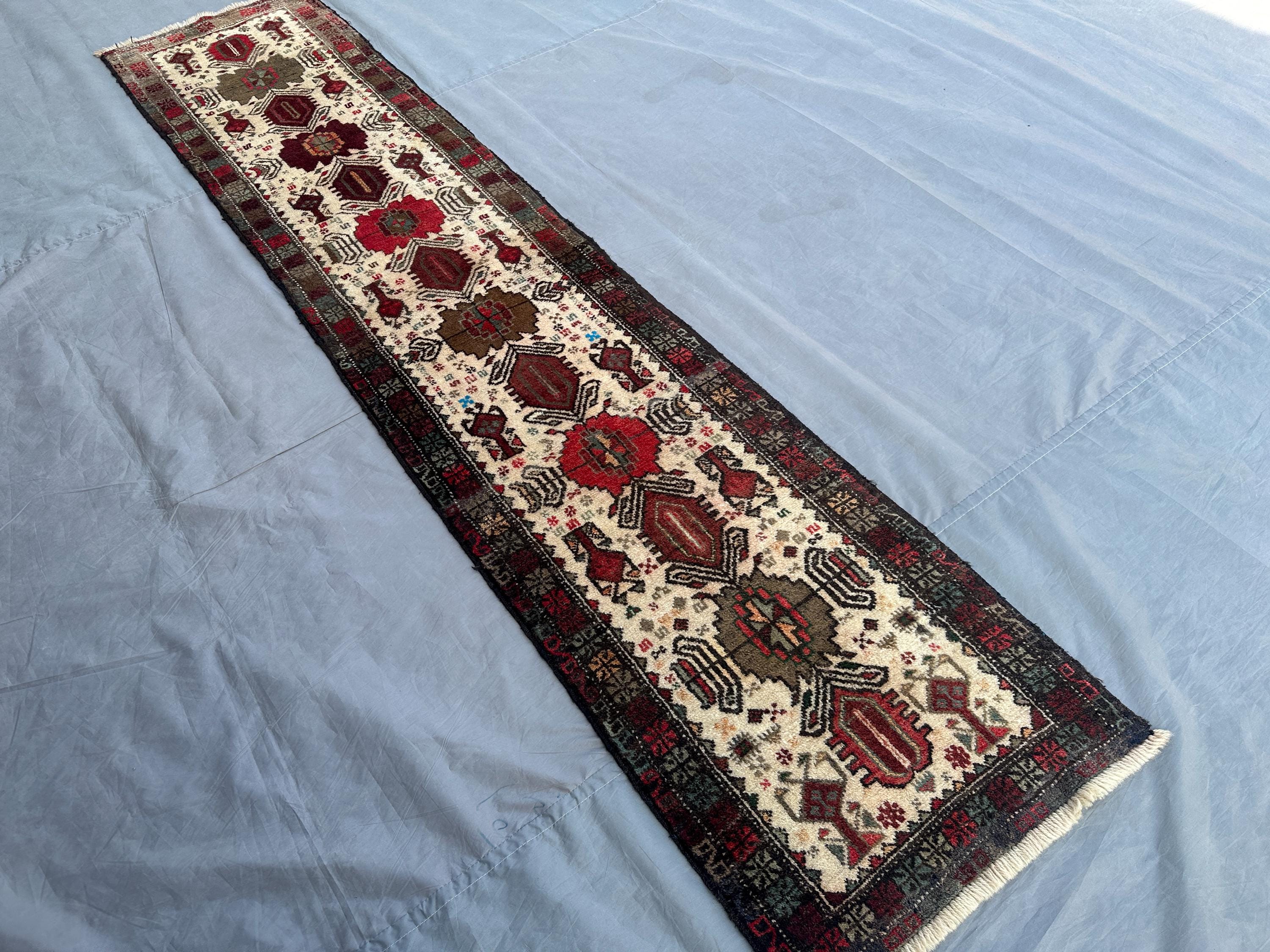 Afghan Baluch Tribal Runner Rug - 1'9x8'0 ft Handmade Wool, Traditional Turkmen Long Hallway Rug, Vintage Trib
