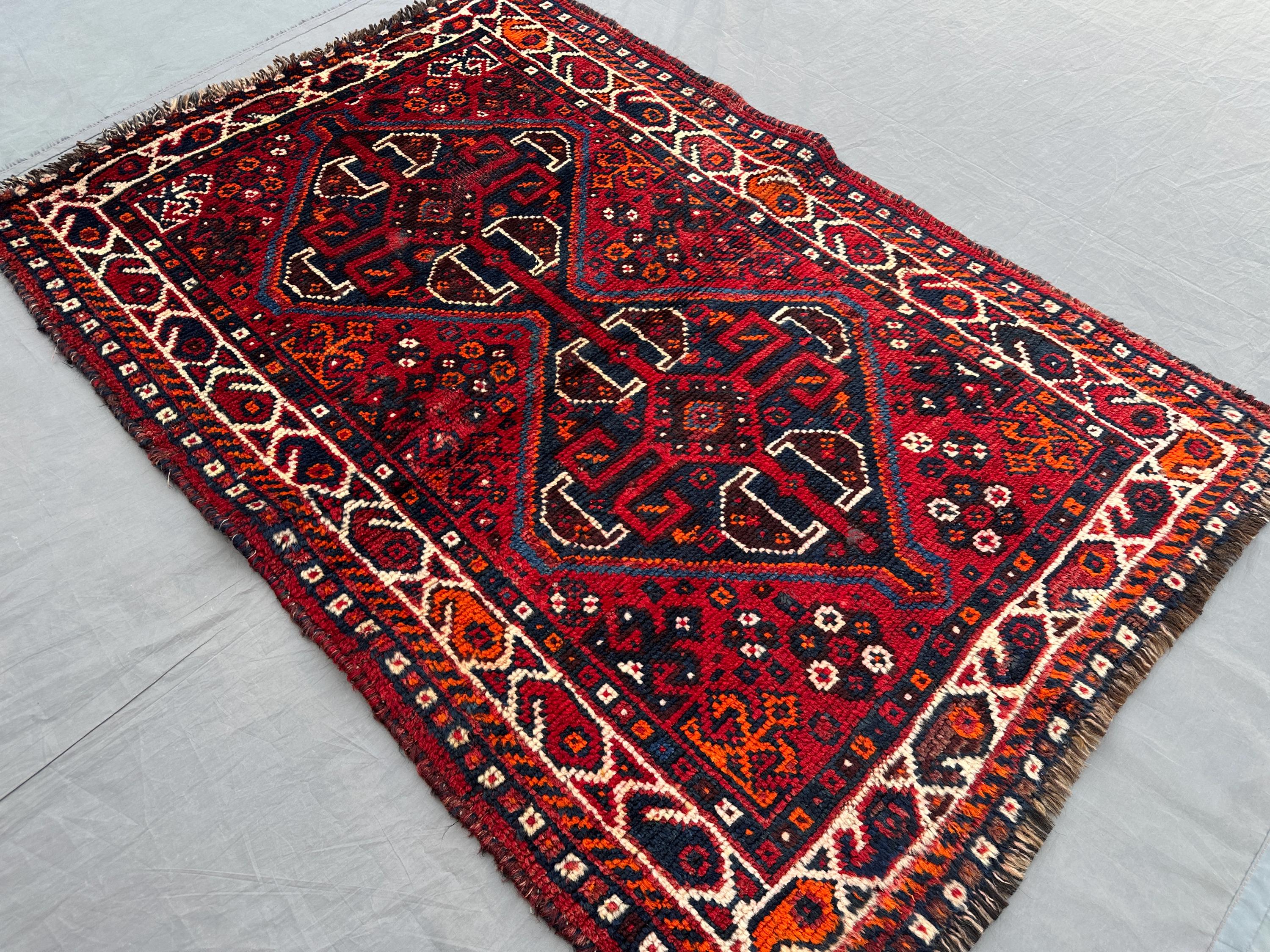 Antique Tribal Rug, 3x4 Turkish Inspired Wool Carpet | Hand Knotted Caucasian Style Design | Vintage Small Area Rug, Home Decor, Kids Rug