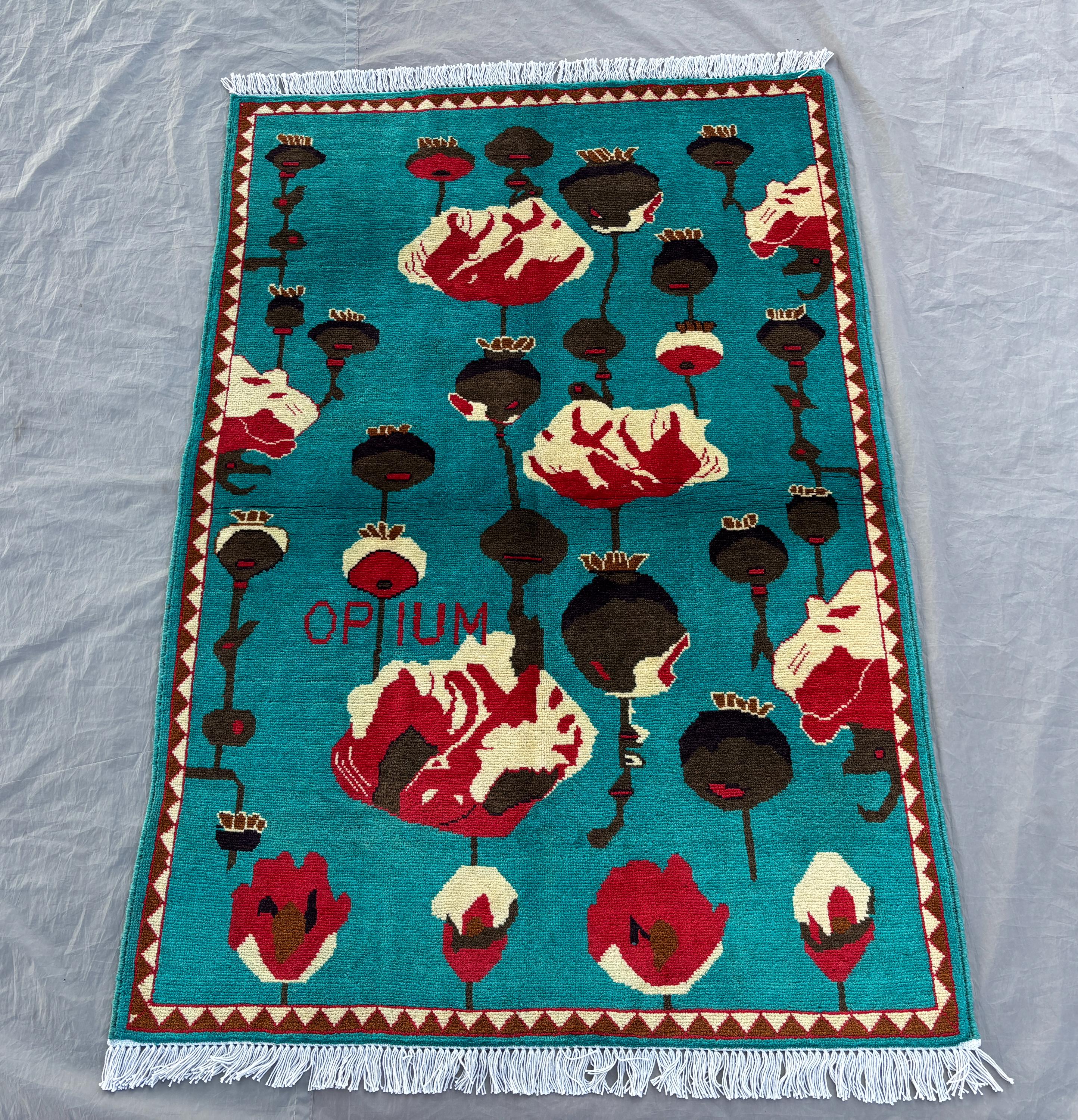 Vintage Afghan Hand-Knotted Rug Colorful Pictorial Design Soft Pile Boho Decor Herat Design 3 x 5 ft Unique Home Rug Decorative Area Rug