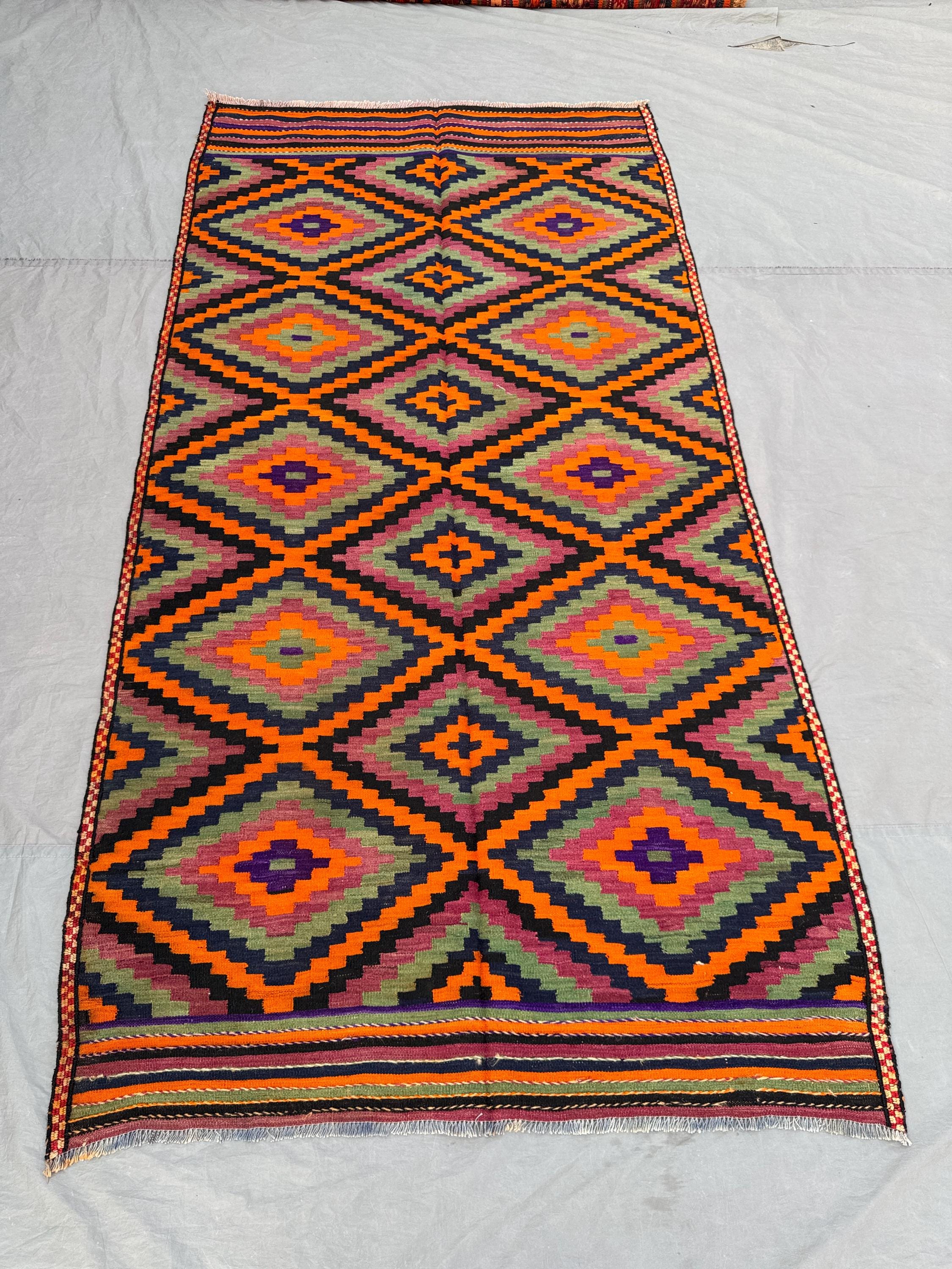 4'4 x 8'4 Ft Antique Afghan Baluchi Kilim Area Rug Flat Weave 100% Wool One Of A Kind Nomadic Tribal Living Room Rug
