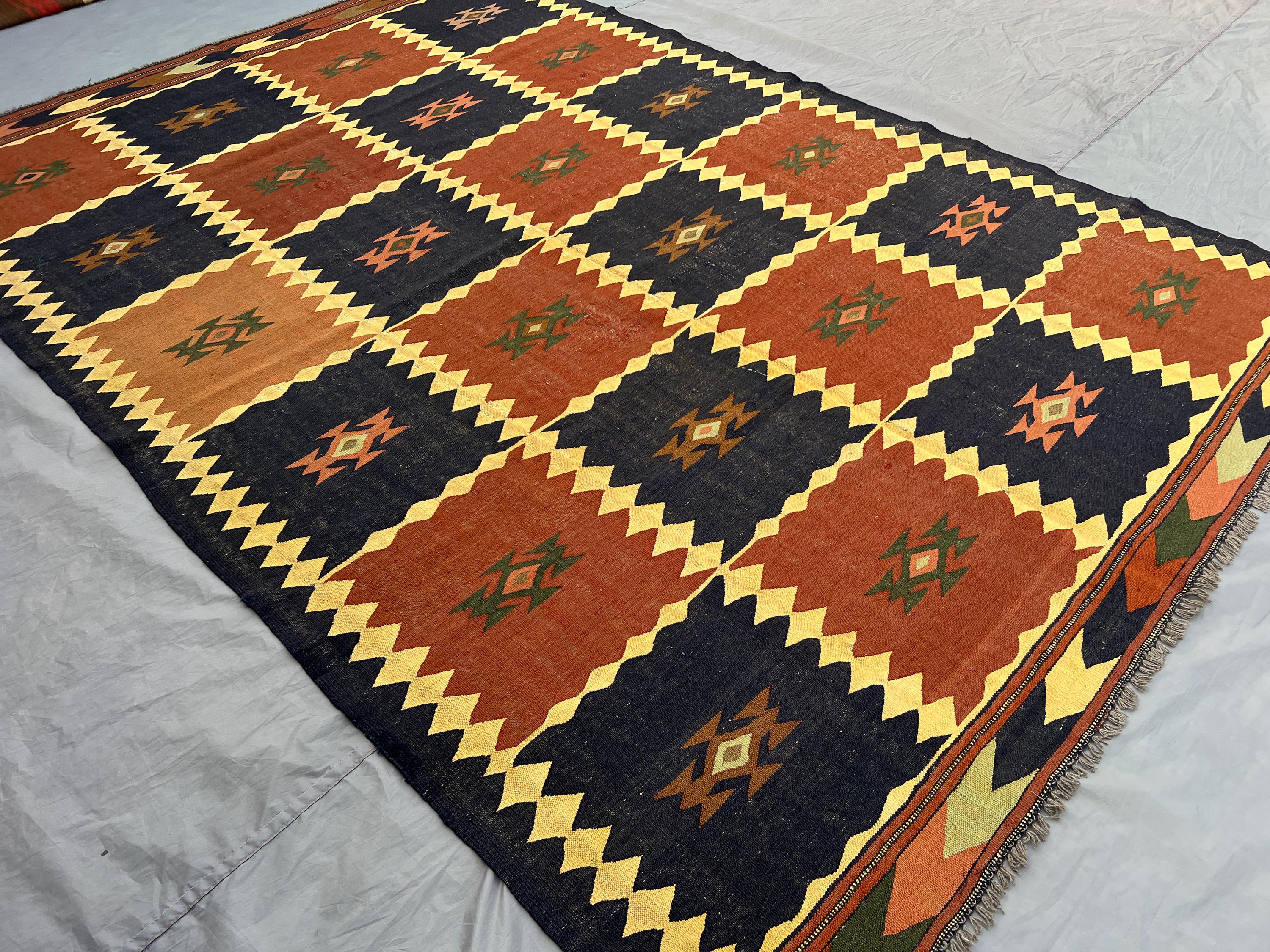 7x10 Afghan Kilim Rug | Handmade Wool Geometric Tribal Rug | Large Flatweave Boho Decor Rug | Ethnic Area Carp