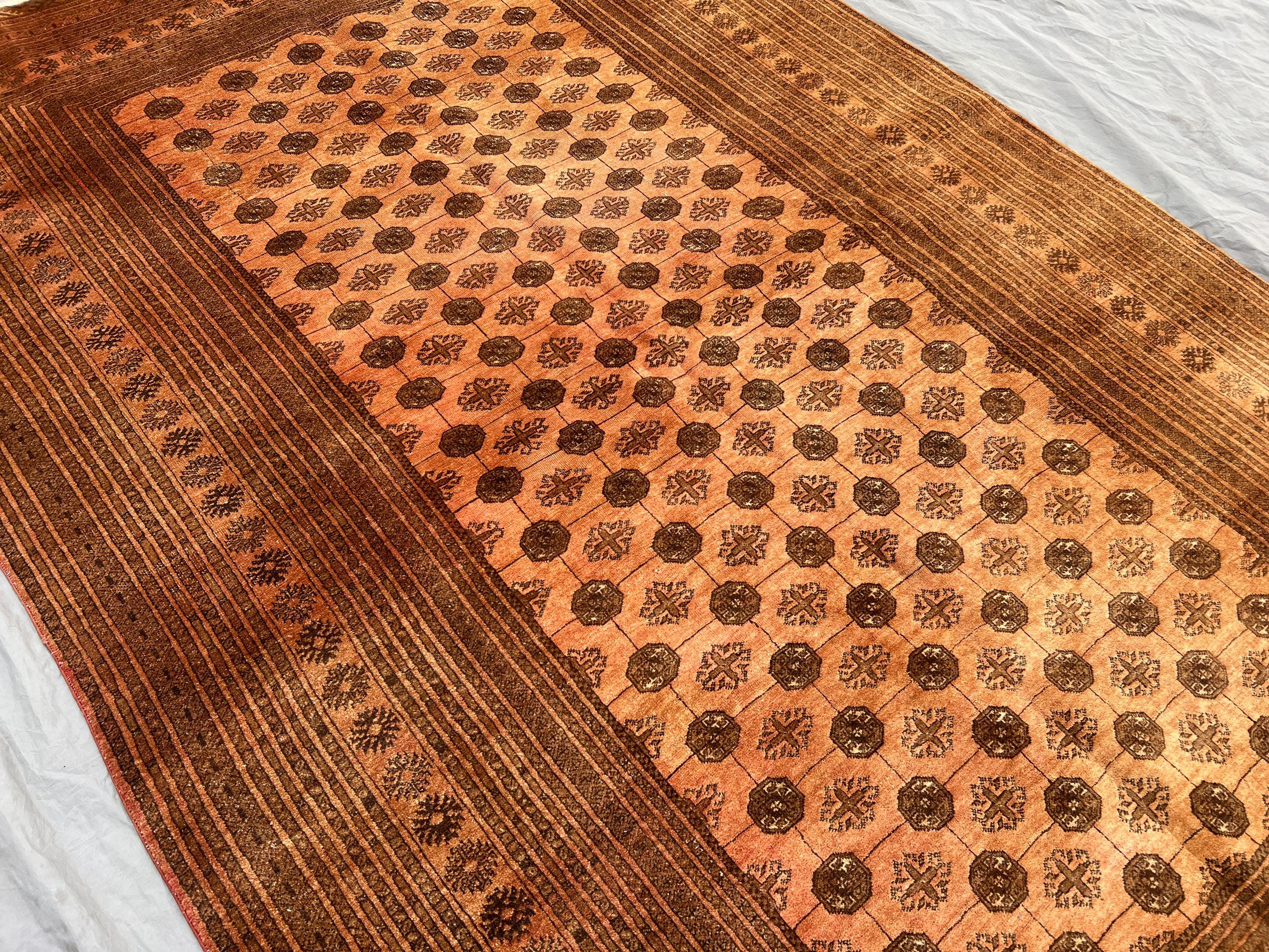 6'2x9'5 Terracotta Faded Tribal Rug | Turkmen Bukhara Afghan Hand Knotted Wool Rug | Geometric Pattern | Oriental Carpet | Living Room Rug