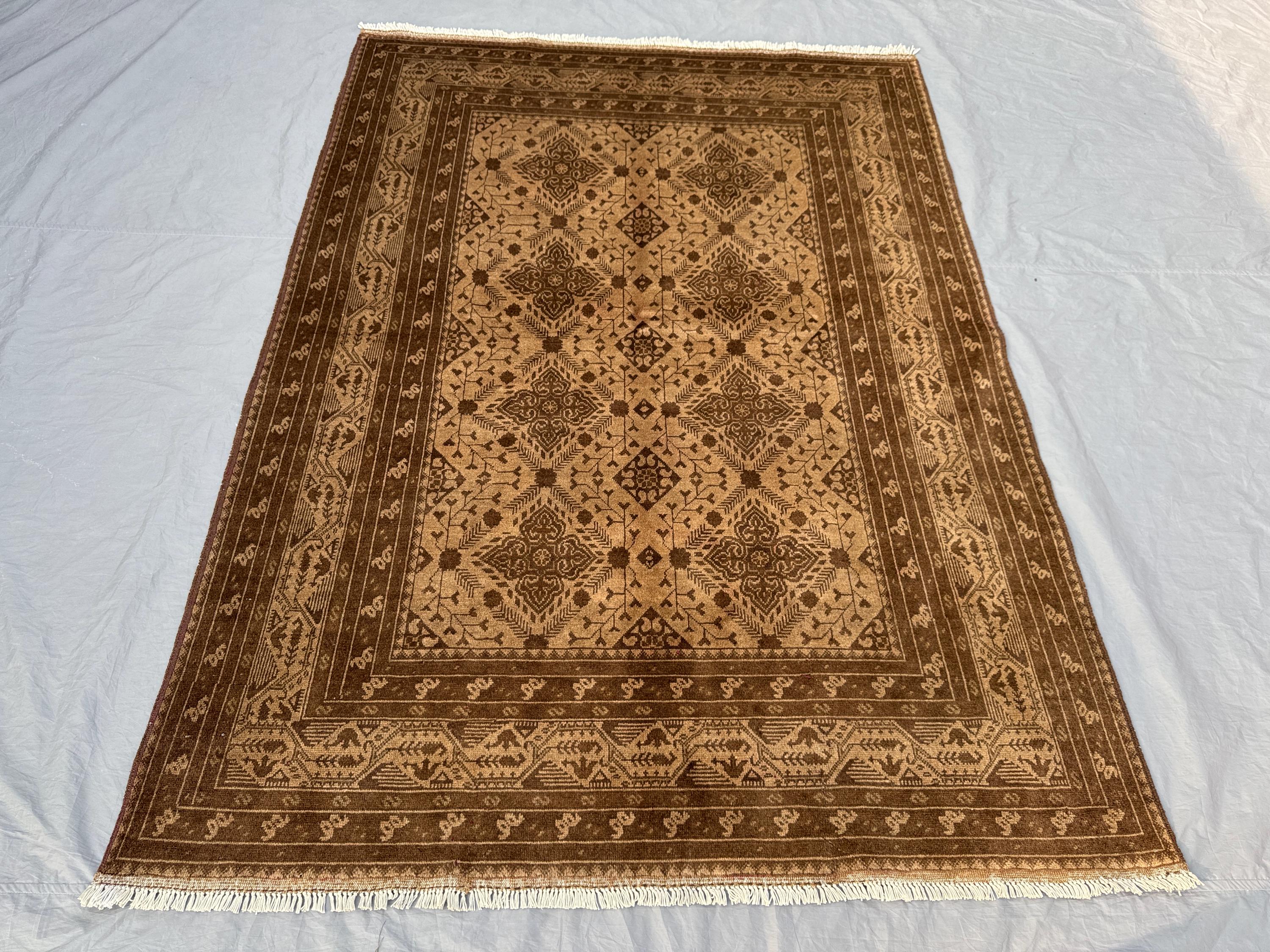 5.8 x 7.10 ft Afghan Hand Knotted Vintage Soft Pile One of a Kind Terracotta Color Faded Balochi Design Rug | Living room & Bedroom rug