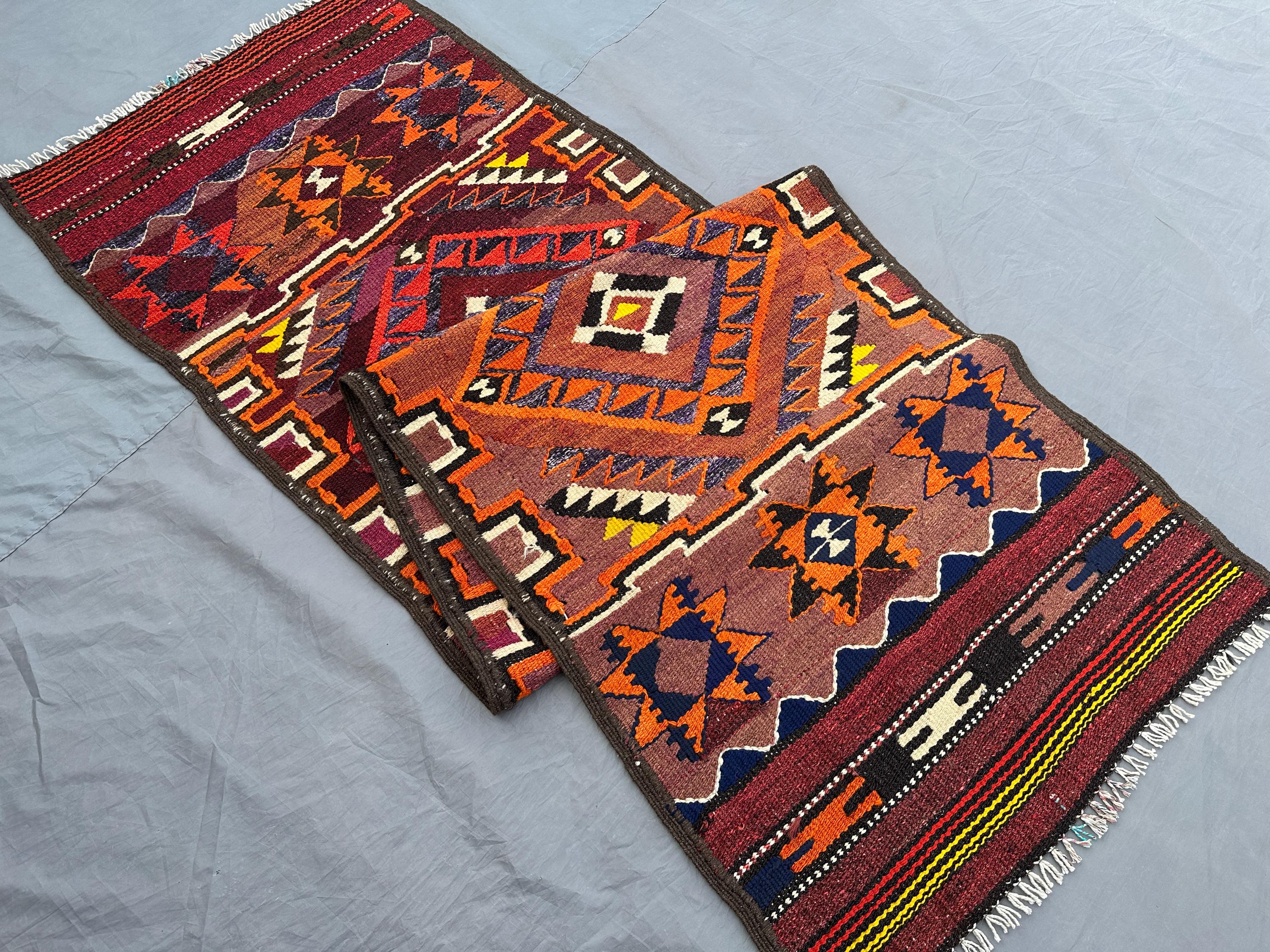 2'6x9 ft Antique Baluch Kilim Runner | Tribal Geometric Flat Weave Rug | Turkish Style Kilim, Handwoven Wool A