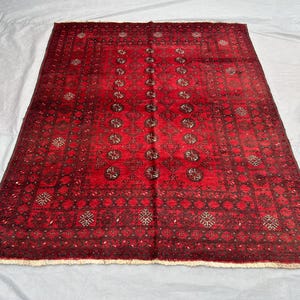 6&#39; x 8&quot; Afghan Hand Knotted Turkmen Bukhara Rug | Vintage Wool Tribal Design Rug for Living Room, Bedroom rug, moroccan rug | boho area rug