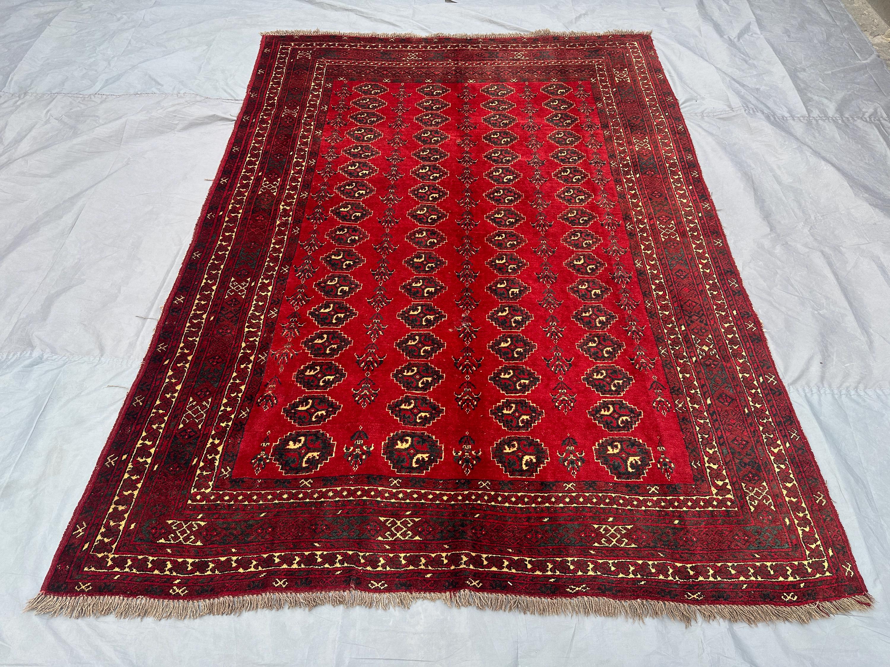 7x9 Antique Afghan Hand Knotted Ersari Rug | Tribal Wool Geometric Pattern | One of a Kind Vintage Carpet | Be
