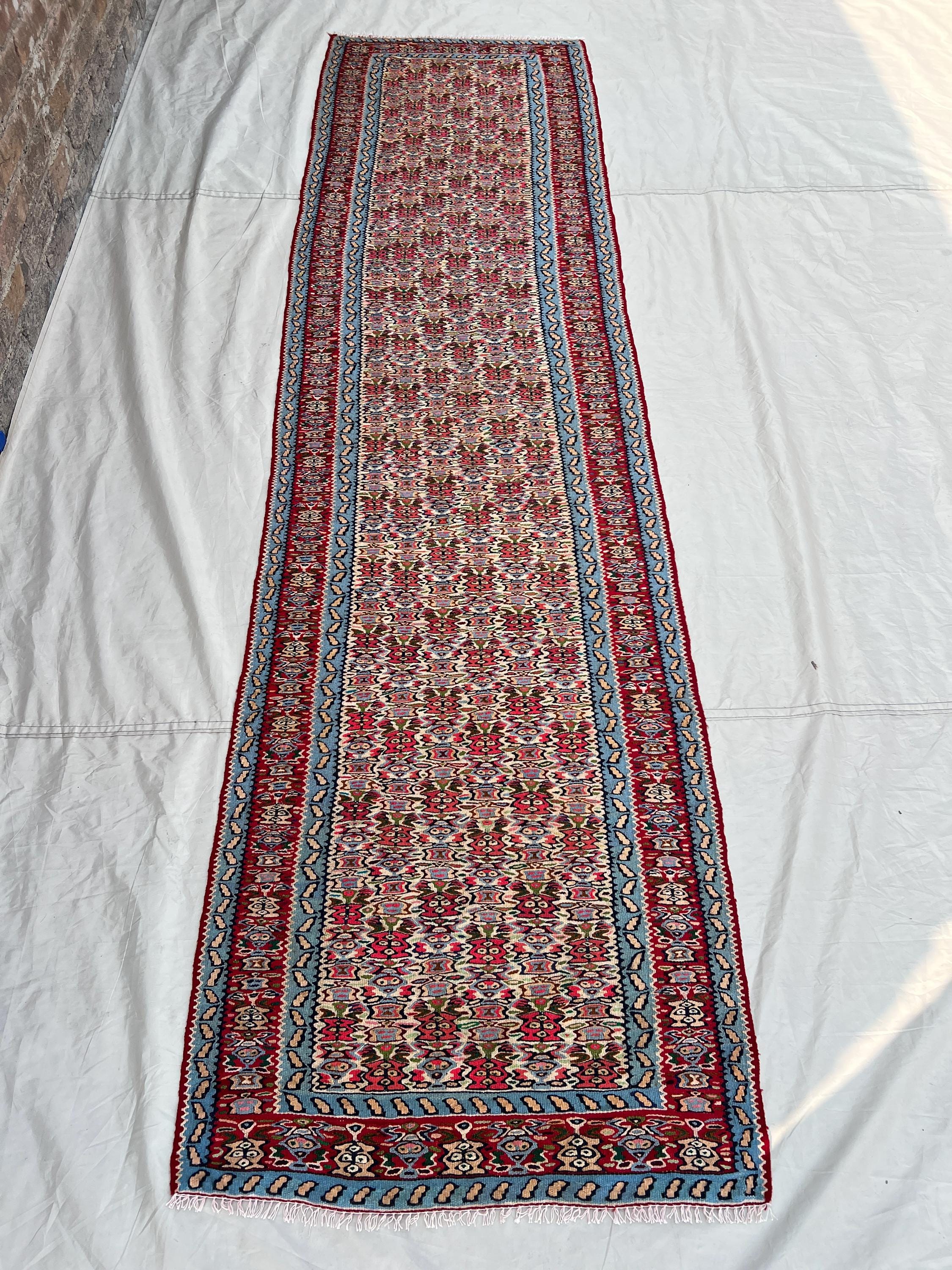 2'6x9'7 ft Afghan Kilim Runner Flatweave - Vibrant Geometric Design, Perfect for Hallway, Entryway Farmhouse D