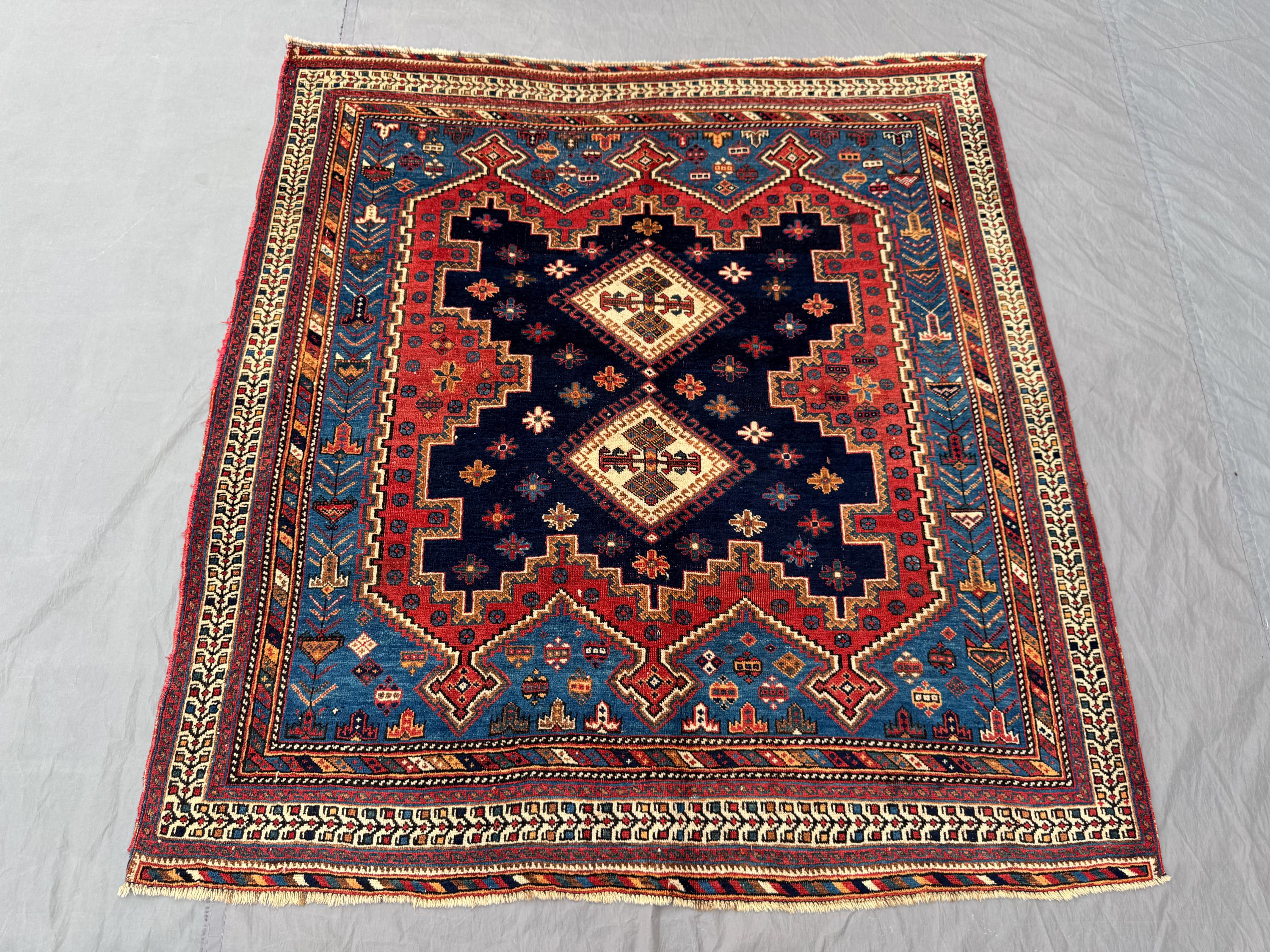 4.4 x 4.8 ft Afghan hand knotted vintage soft pile one of a kind square area rug, luxury decor, Turkish inspired Caucasian medallion design