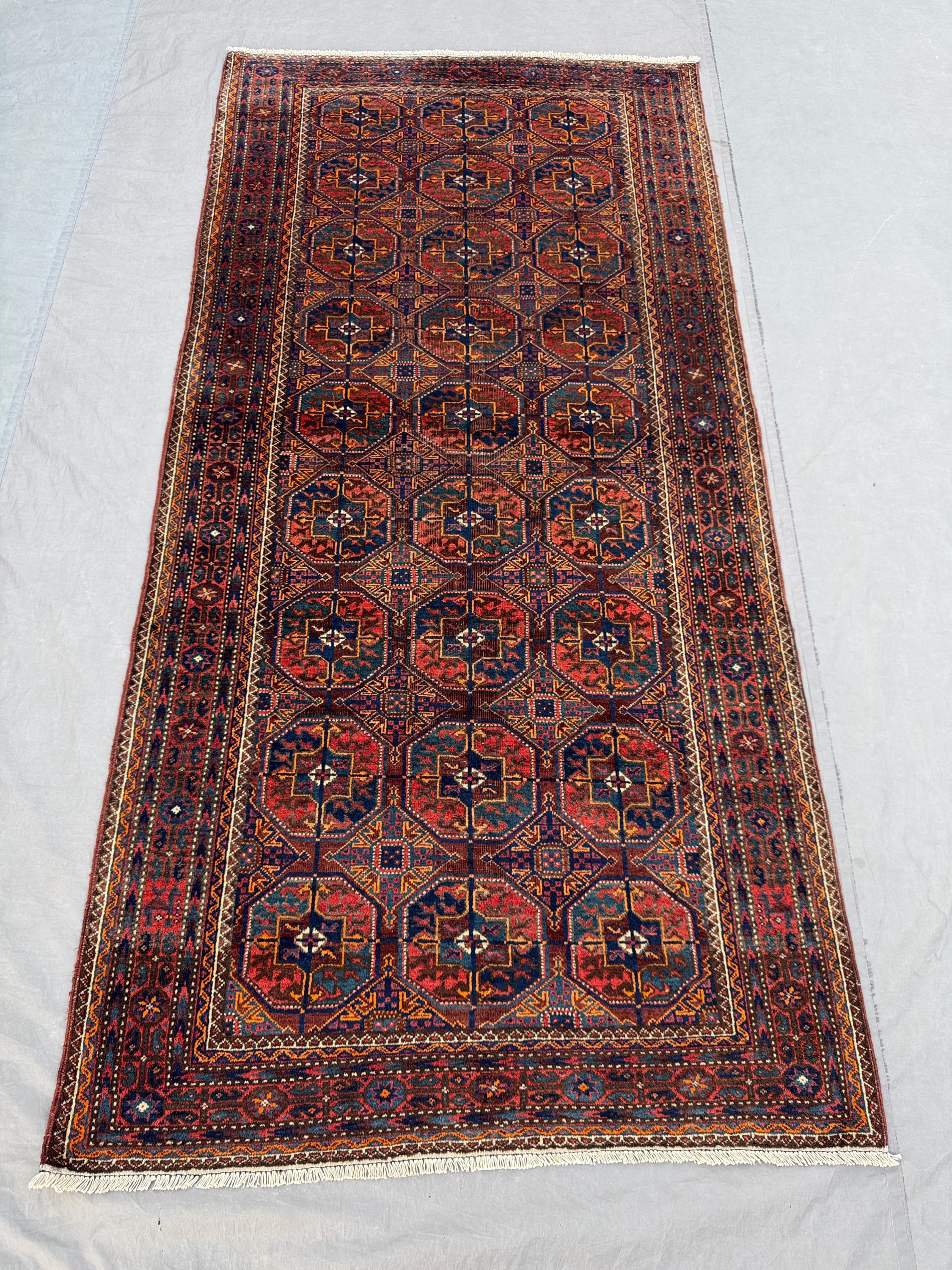 Afghan Hand-Knotted Vintage Soft Pile Rug Medallion Design 4 x 8 ft One-of-a-Kind Luxury Home Boho Decor