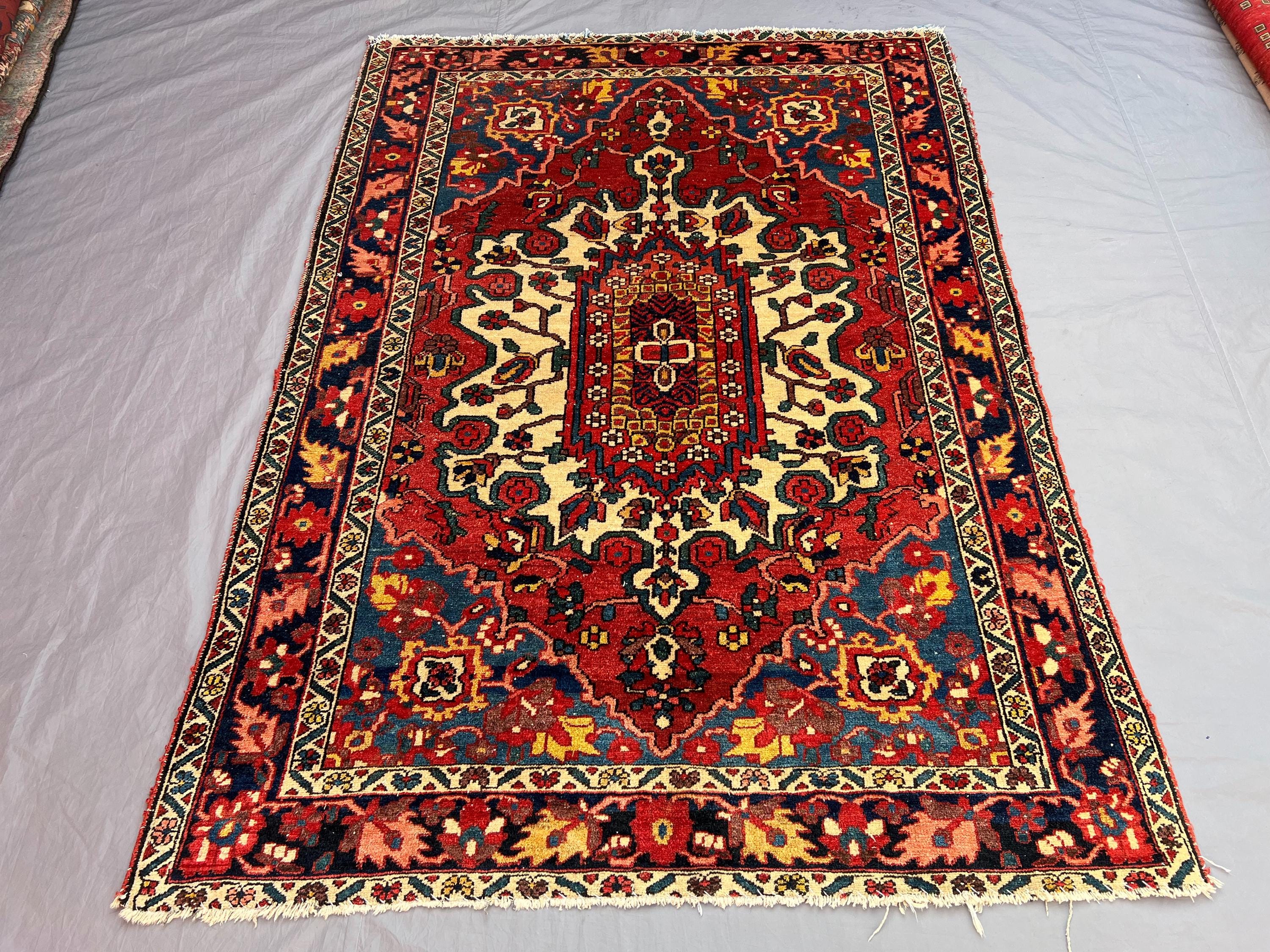 Red 4'9x6'8 ft Vintage Afghan Baluchi Rug Soft Pile Geometric Design,Handwoven Wool Area Rug,  Living Room Bed