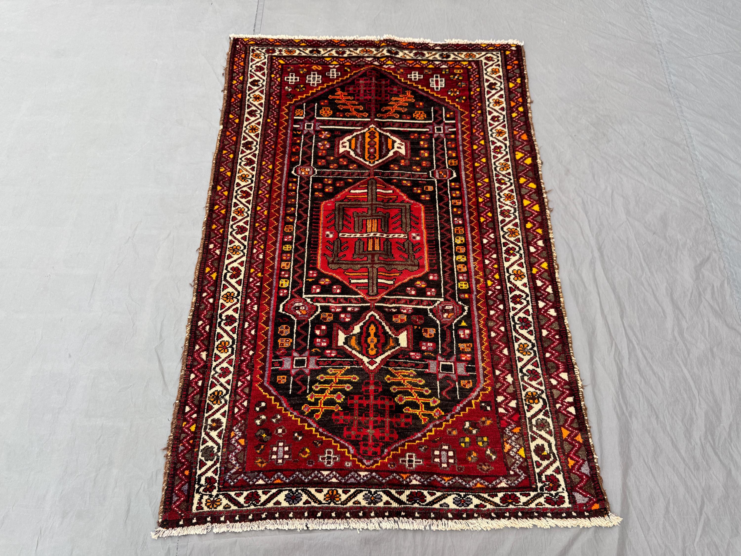 Vintage Afghan Hand Knotted Rug 3 x 5 ft | Soft Pile One of a Kind Small Area Decor | Balochi Tribal Boho Wool Rug | Living room decor
